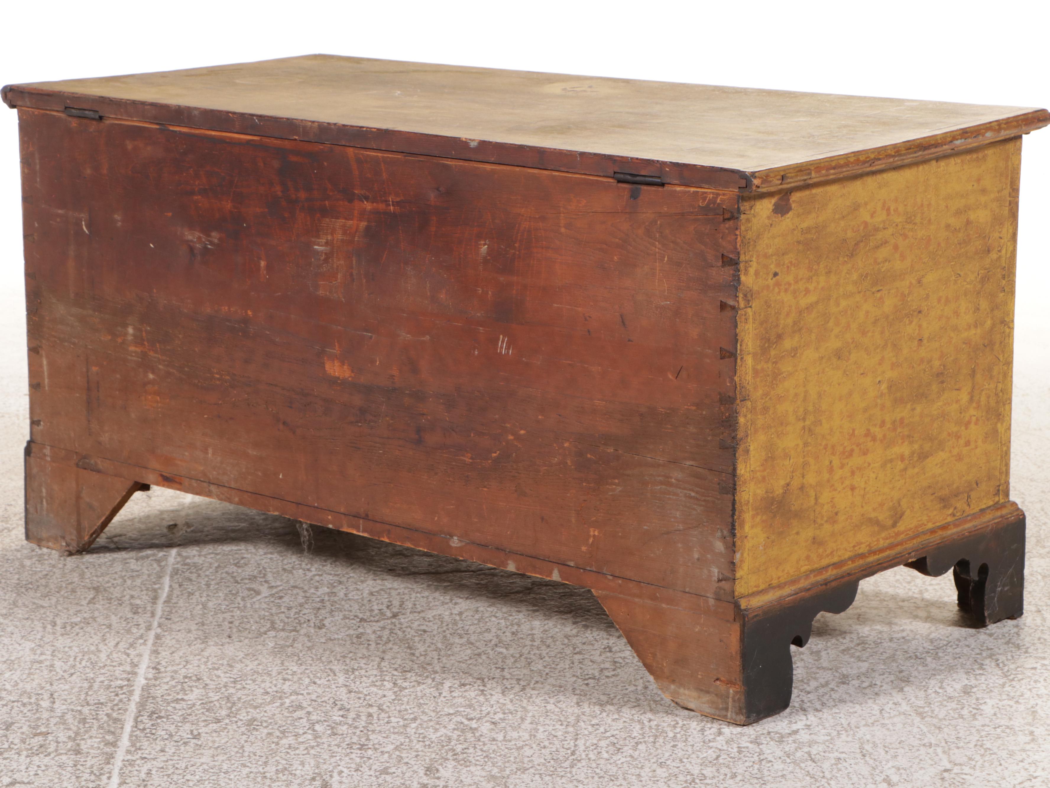 Chippendale Style Mustard Painted Wood Blanket Chest, 19th Century