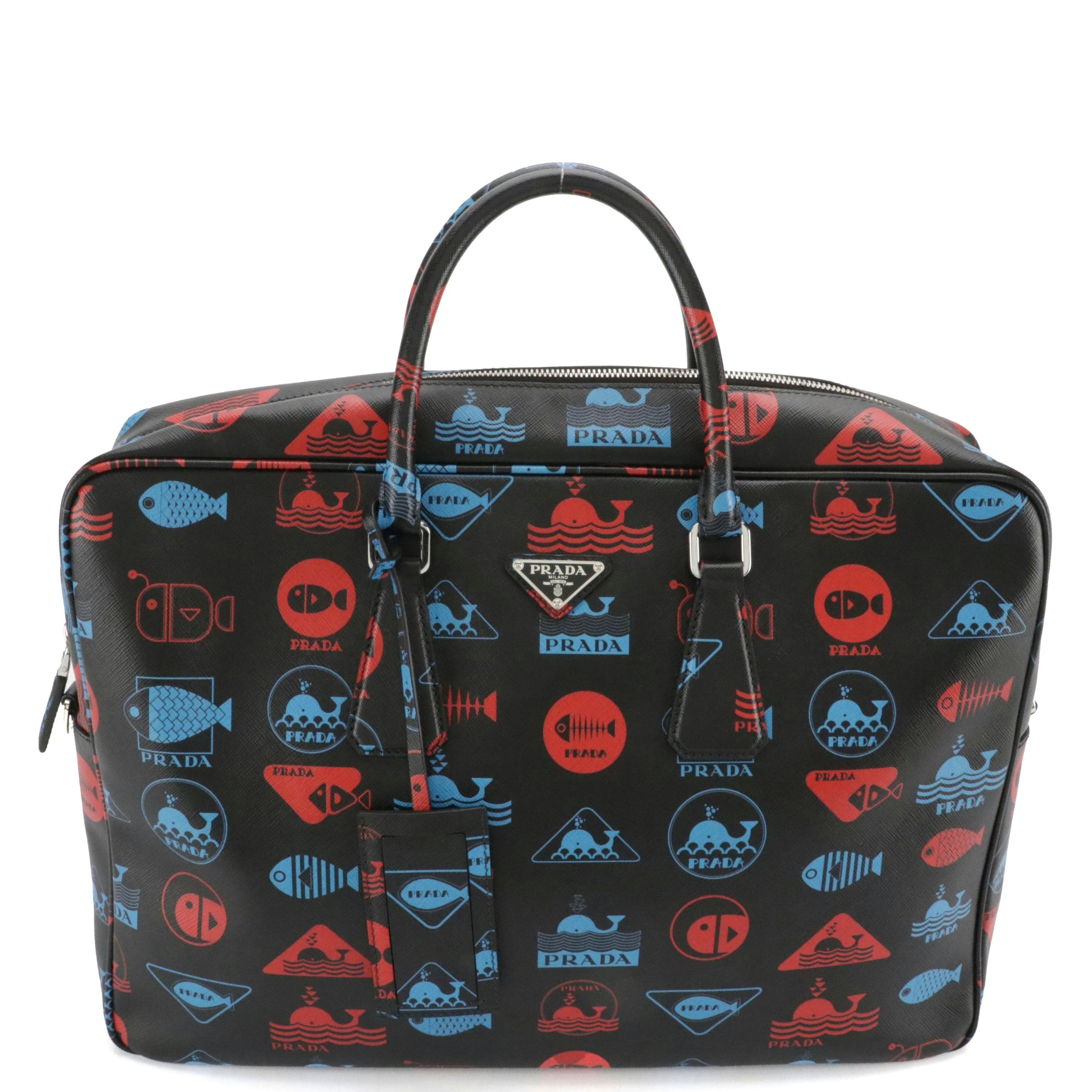 Prada Business Bag 2VE007 in Marine Print Saffiano Leather