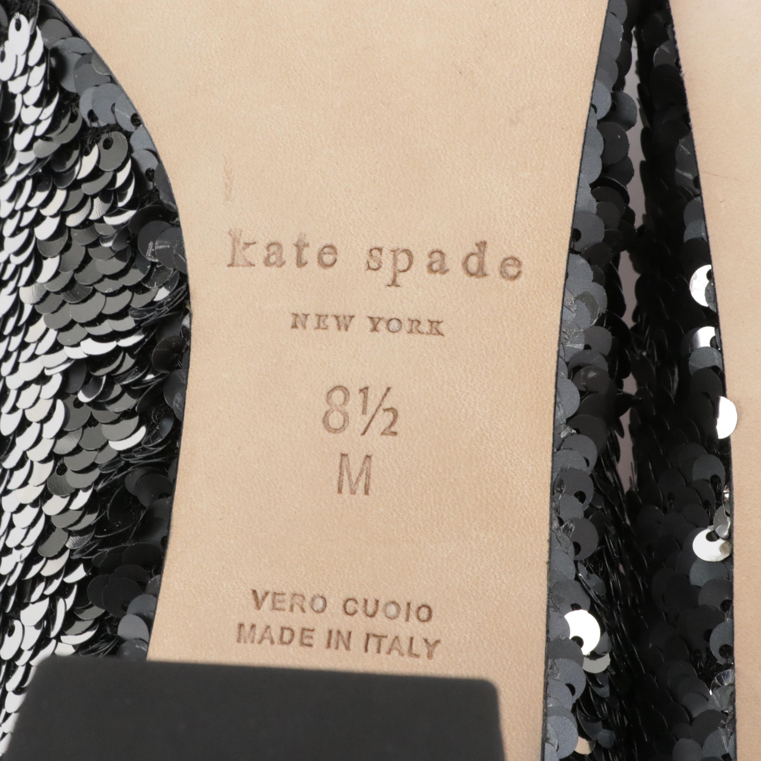 Kate Spade "Mauna" Pointed-Toe Block Heel Pumps in Black and Silver Sequin