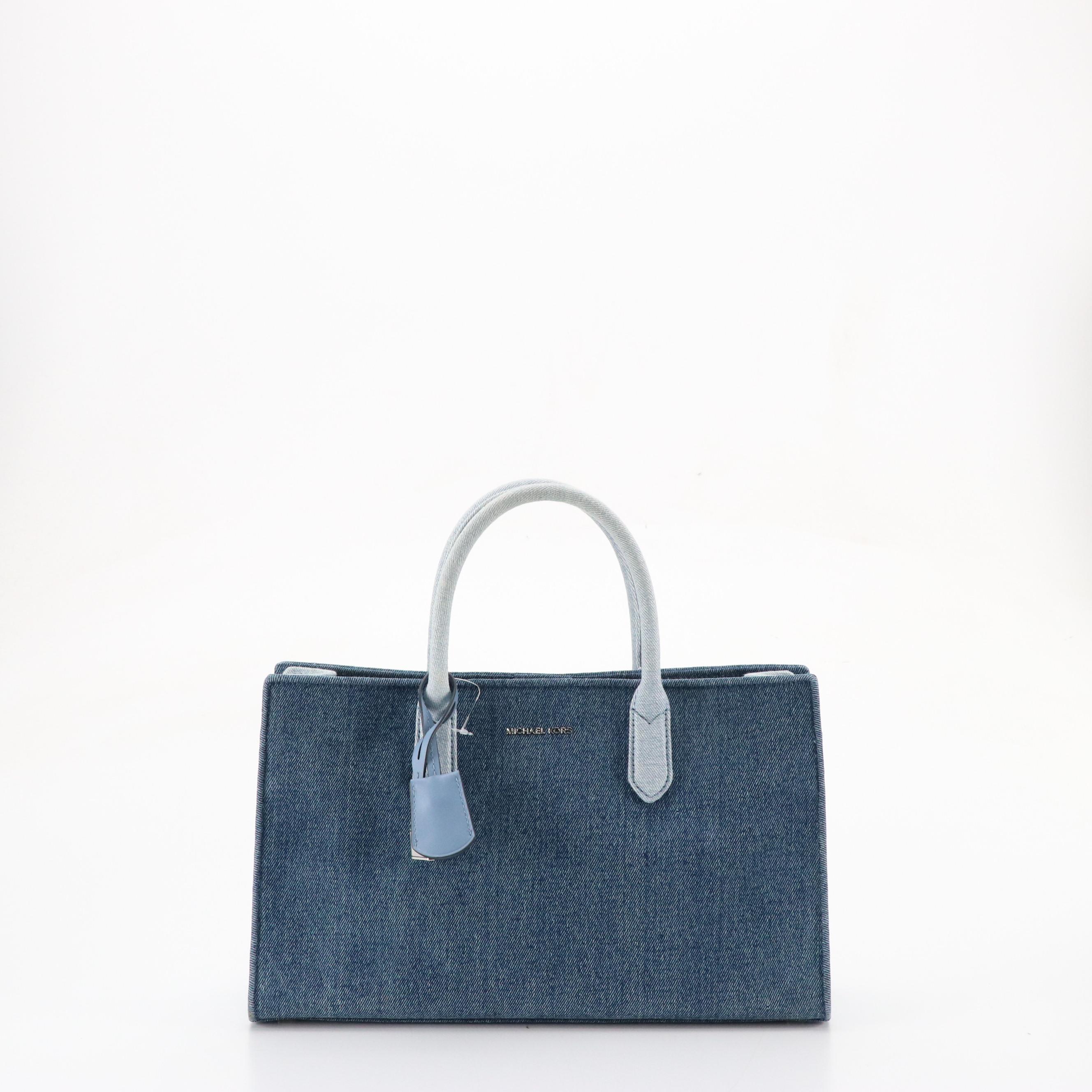 Michael Kors Denim "Scarlett" East West Satchel & Polka-Dot Nylon Zip Pouch