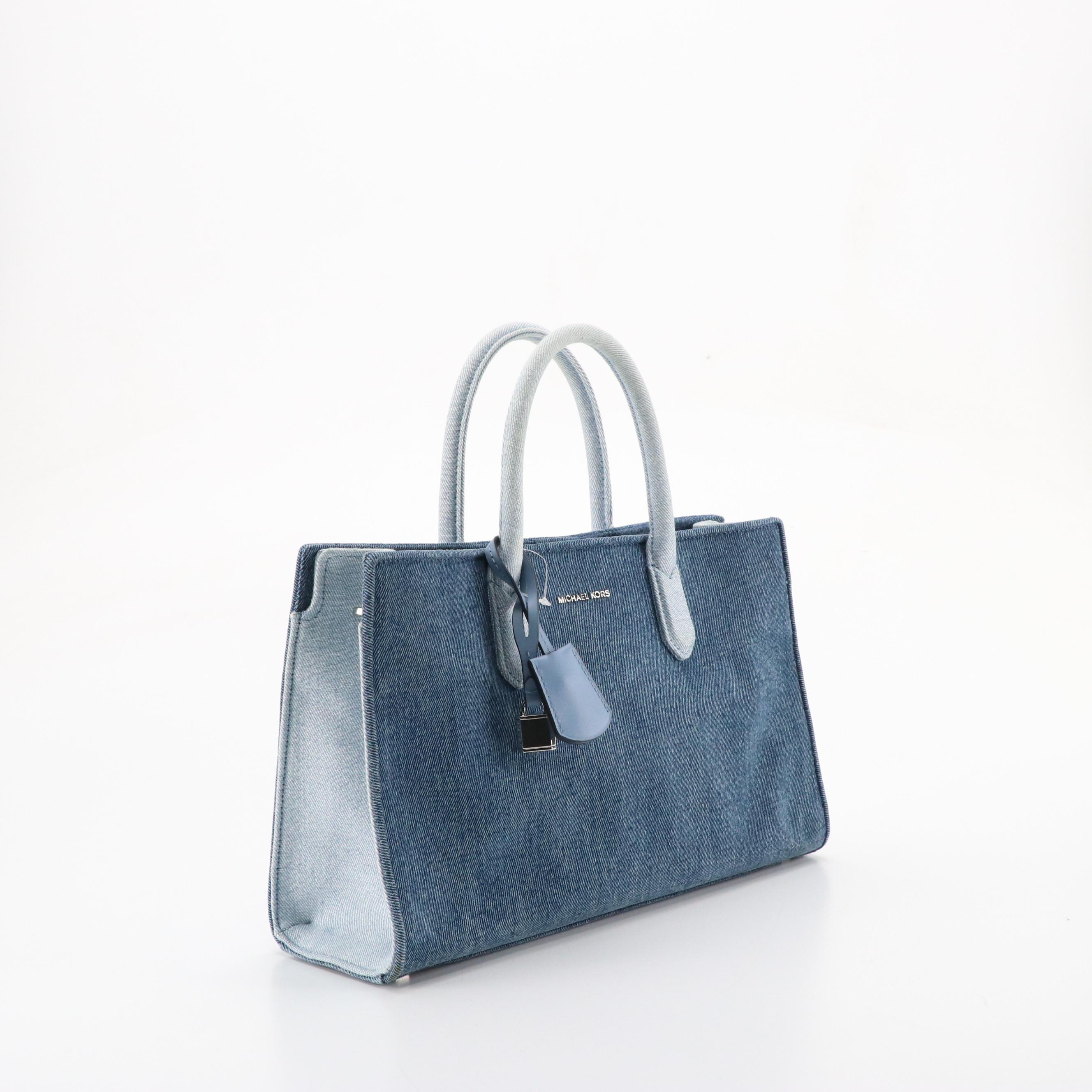 Michael Kors Denim "Scarlett" East West Satchel & Polka-Dot Nylon Zip Pouch