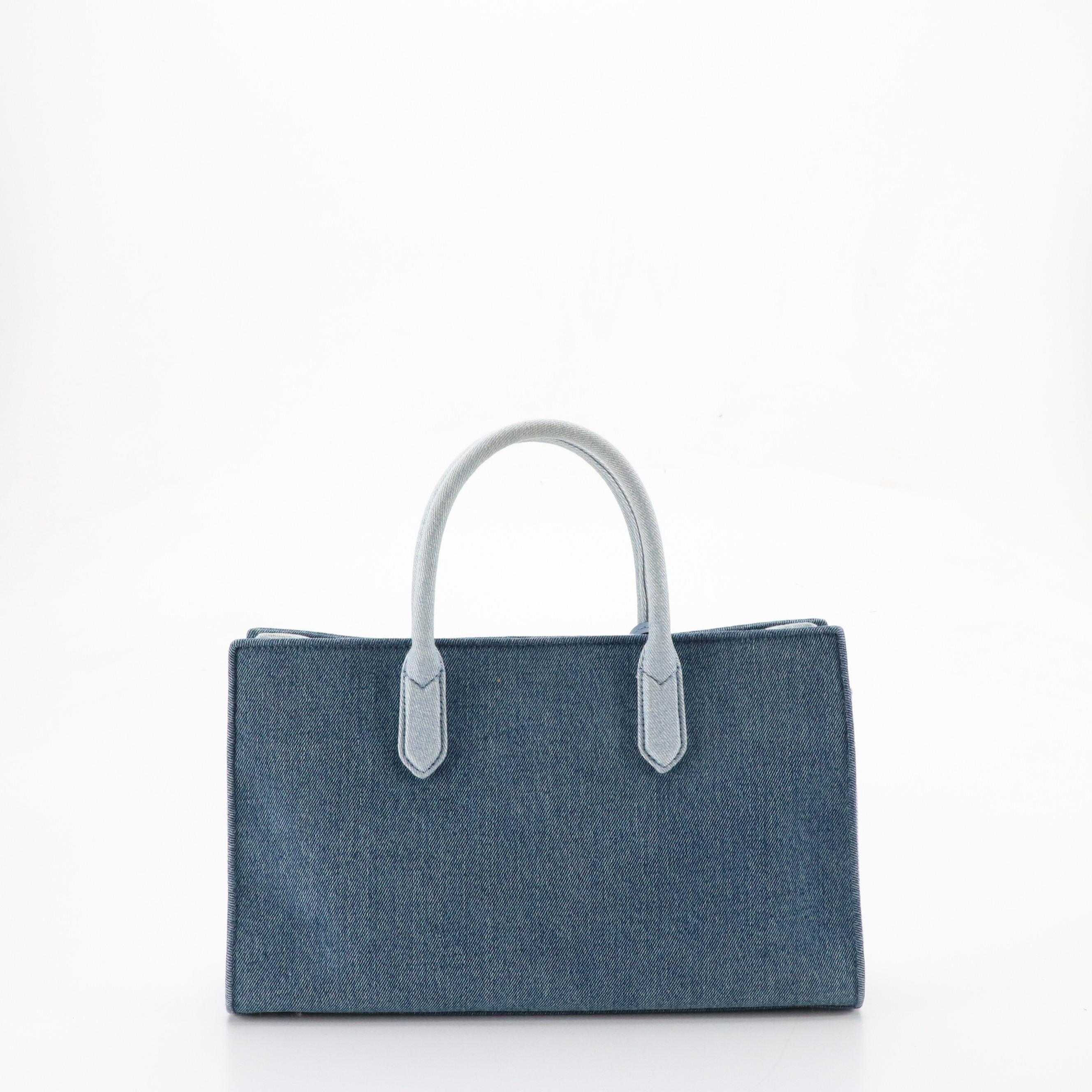 Michael Kors Denim "Scarlett" East West Satchel & Polka-Dot Nylon Zip Pouch