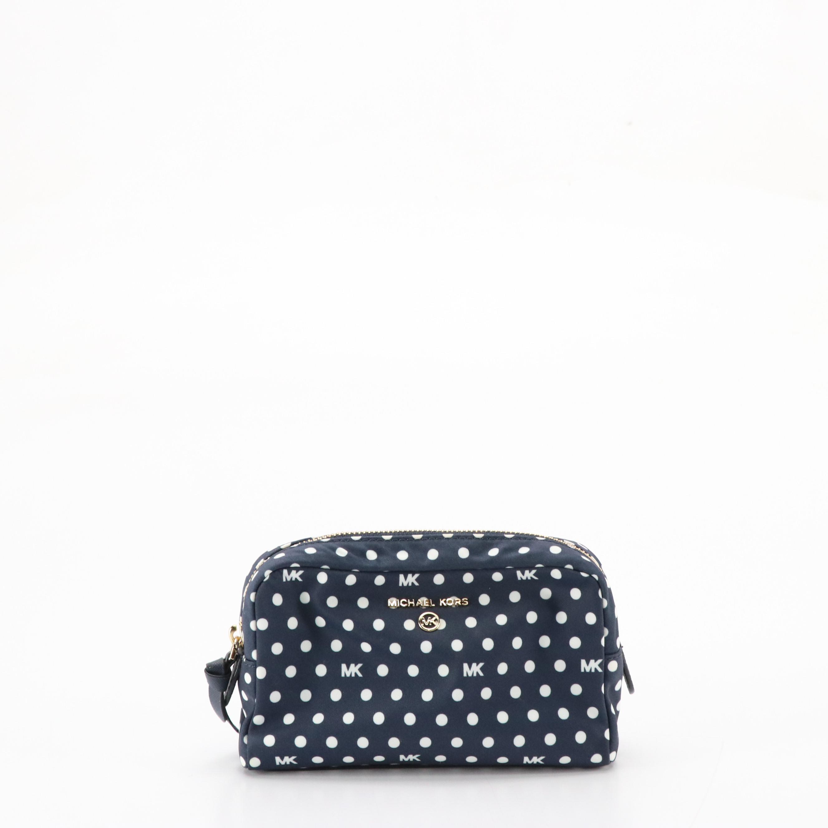 Michael Kors Denim "Scarlett" East West Satchel & Polka-Dot Nylon Zip Pouch