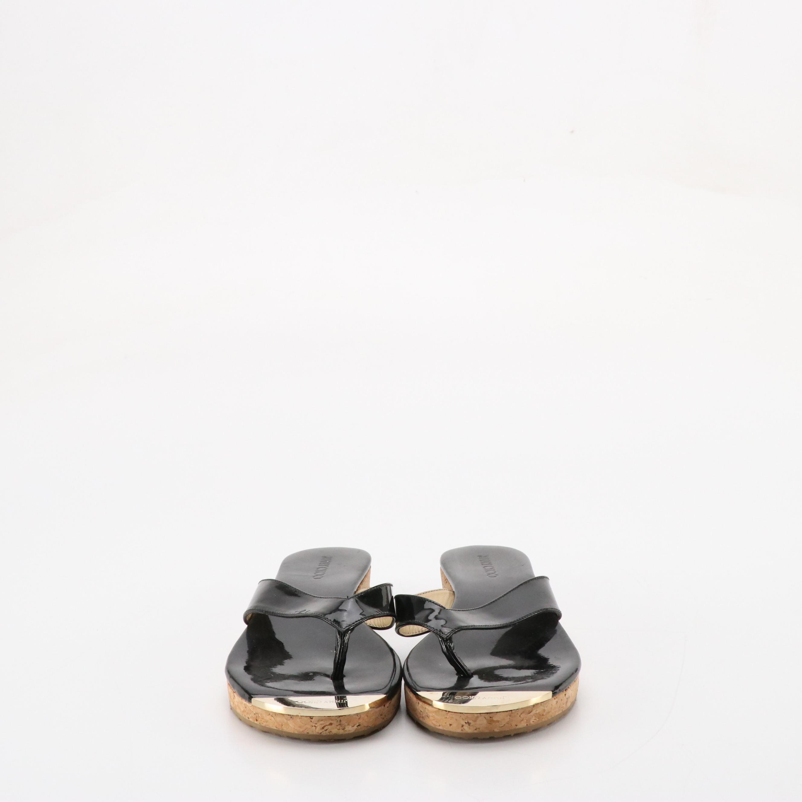 Jimmy Choo Pence Flip-Flop Sandals in Patent Leather and Cork