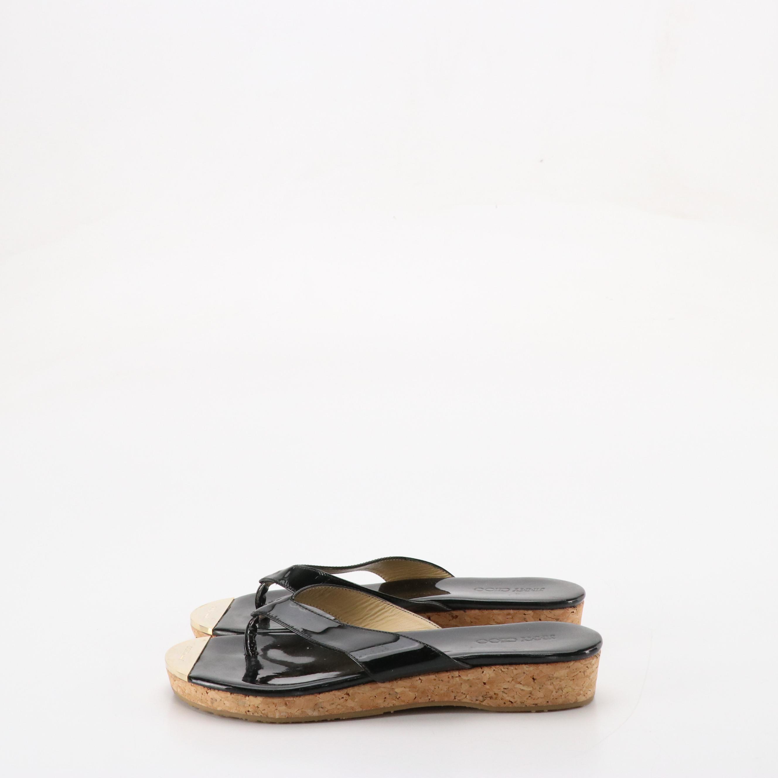 Jimmy Choo Pence Flip-Flop Sandals in Patent Leather and Cork