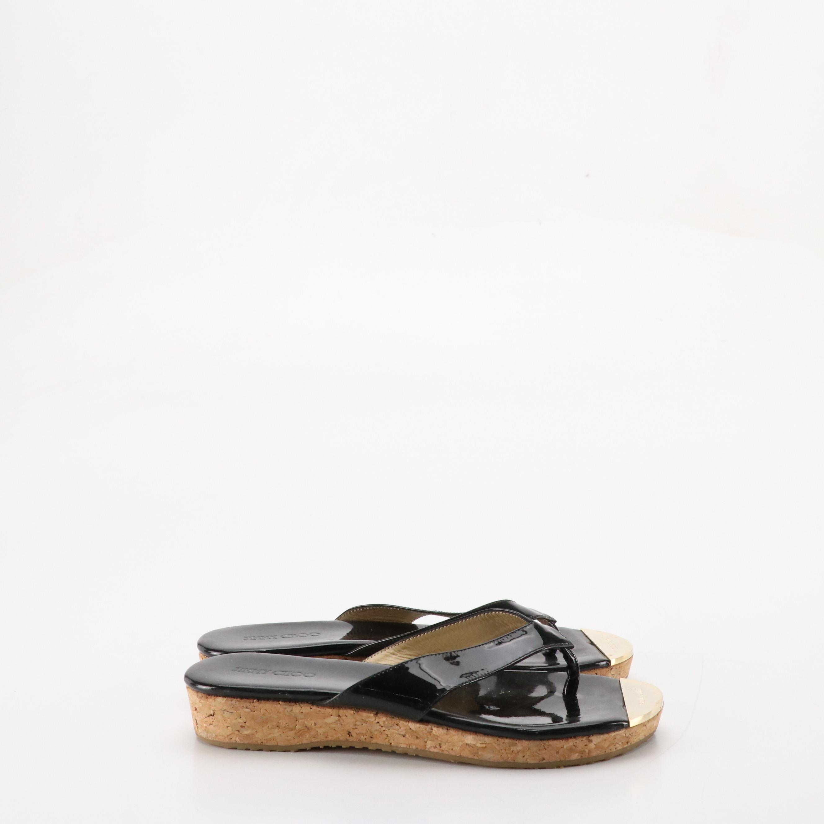 Jimmy Choo Pence Flip-Flop Sandals in Patent Leather and Cork