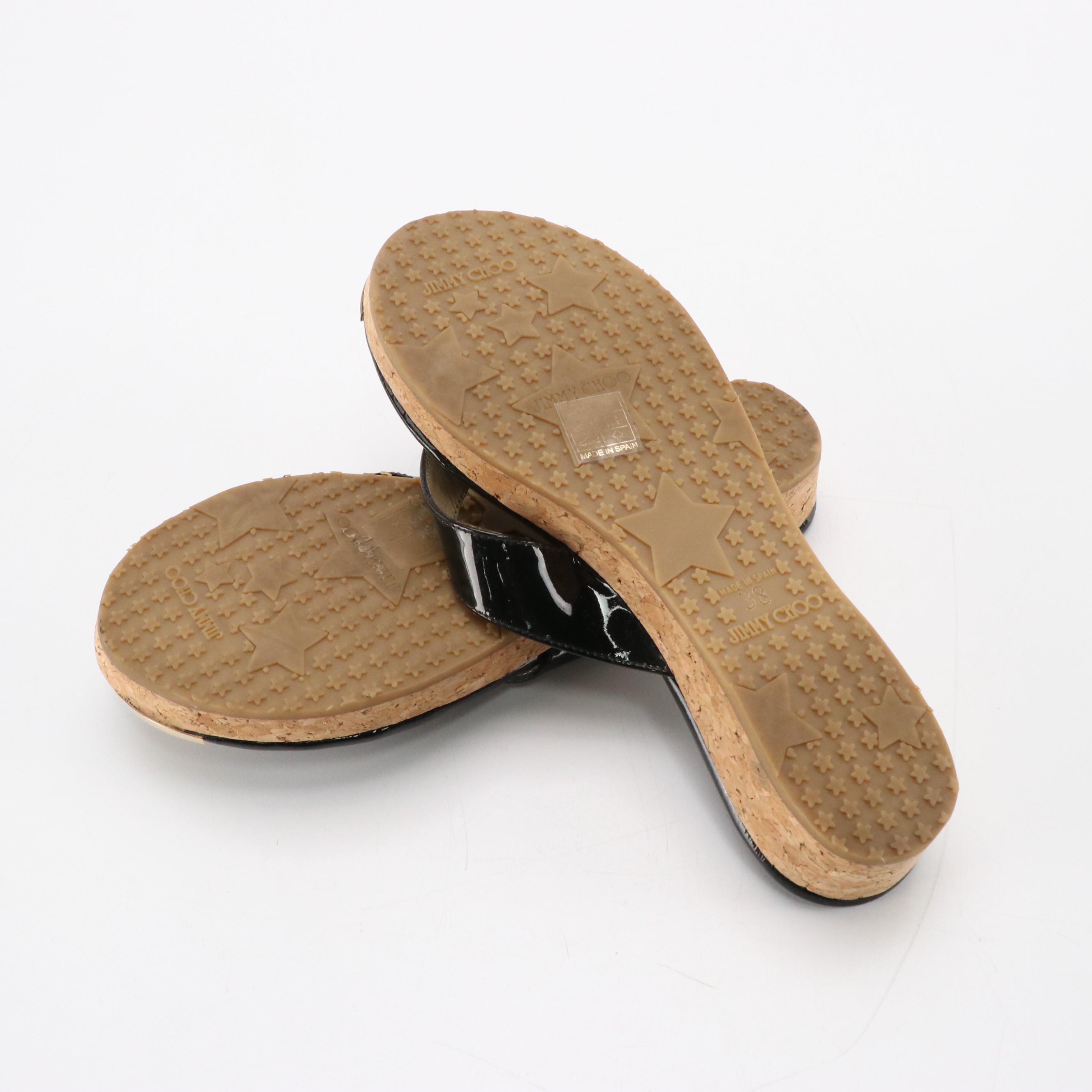 Jimmy Choo Pence Flip-Flop Sandals in Patent Leather and Cork