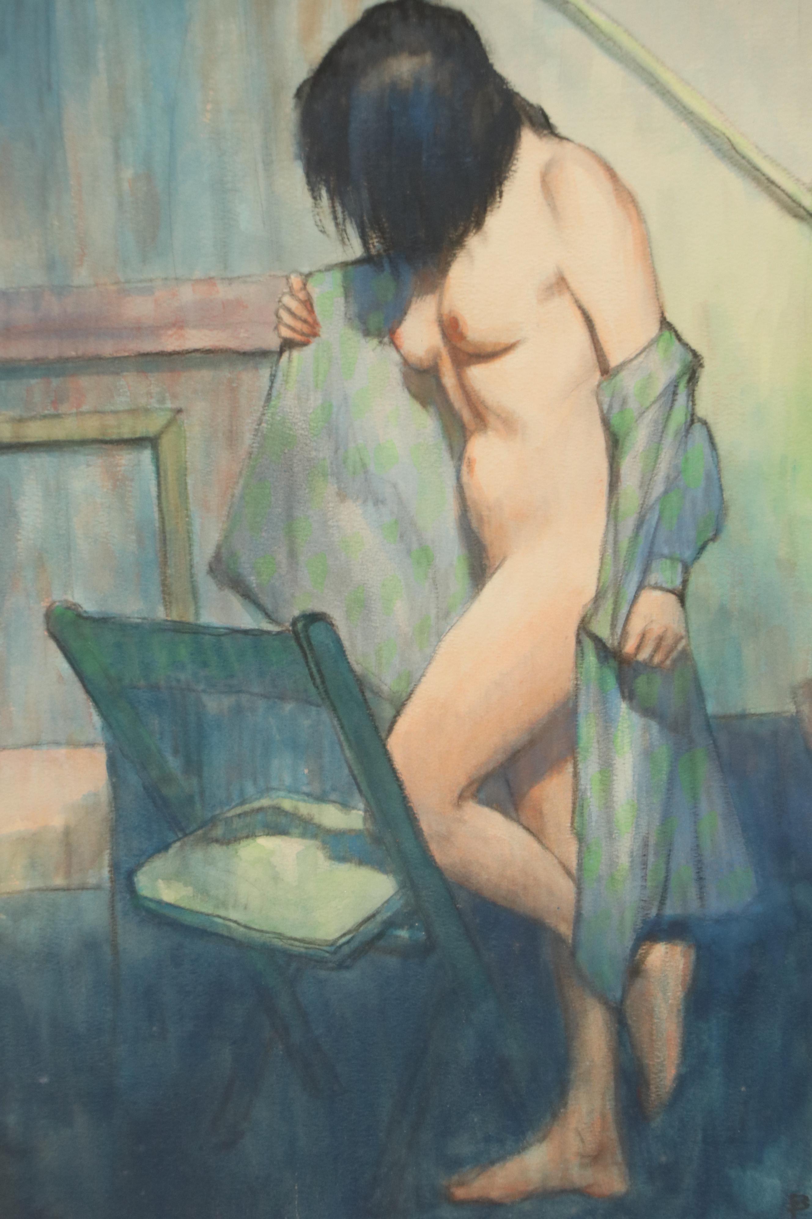 Cortland Butterfield Watercolor Painting of Female Nude, 20th Century