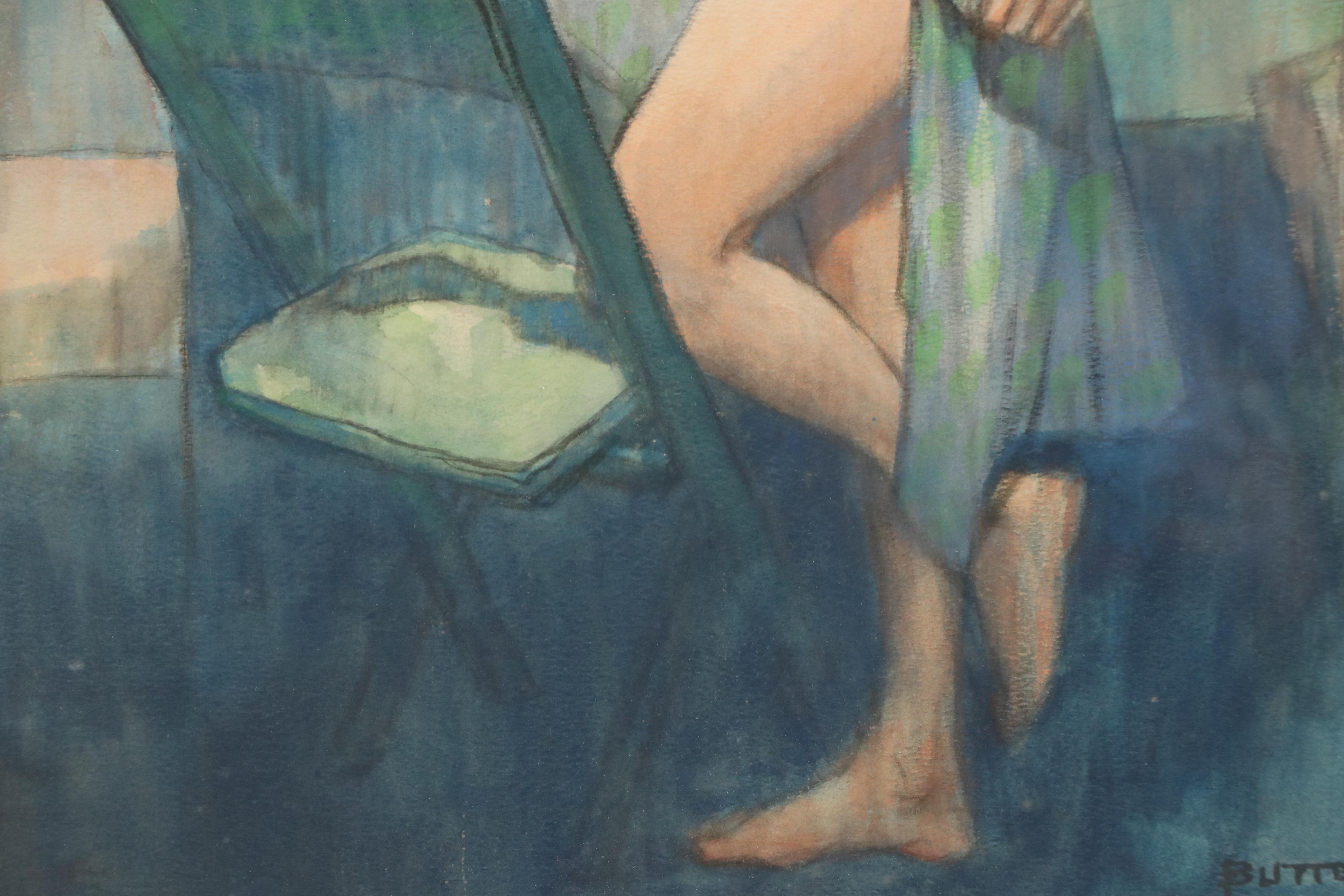 Cortland Butterfield Watercolor Painting of Female Nude, 20th Century