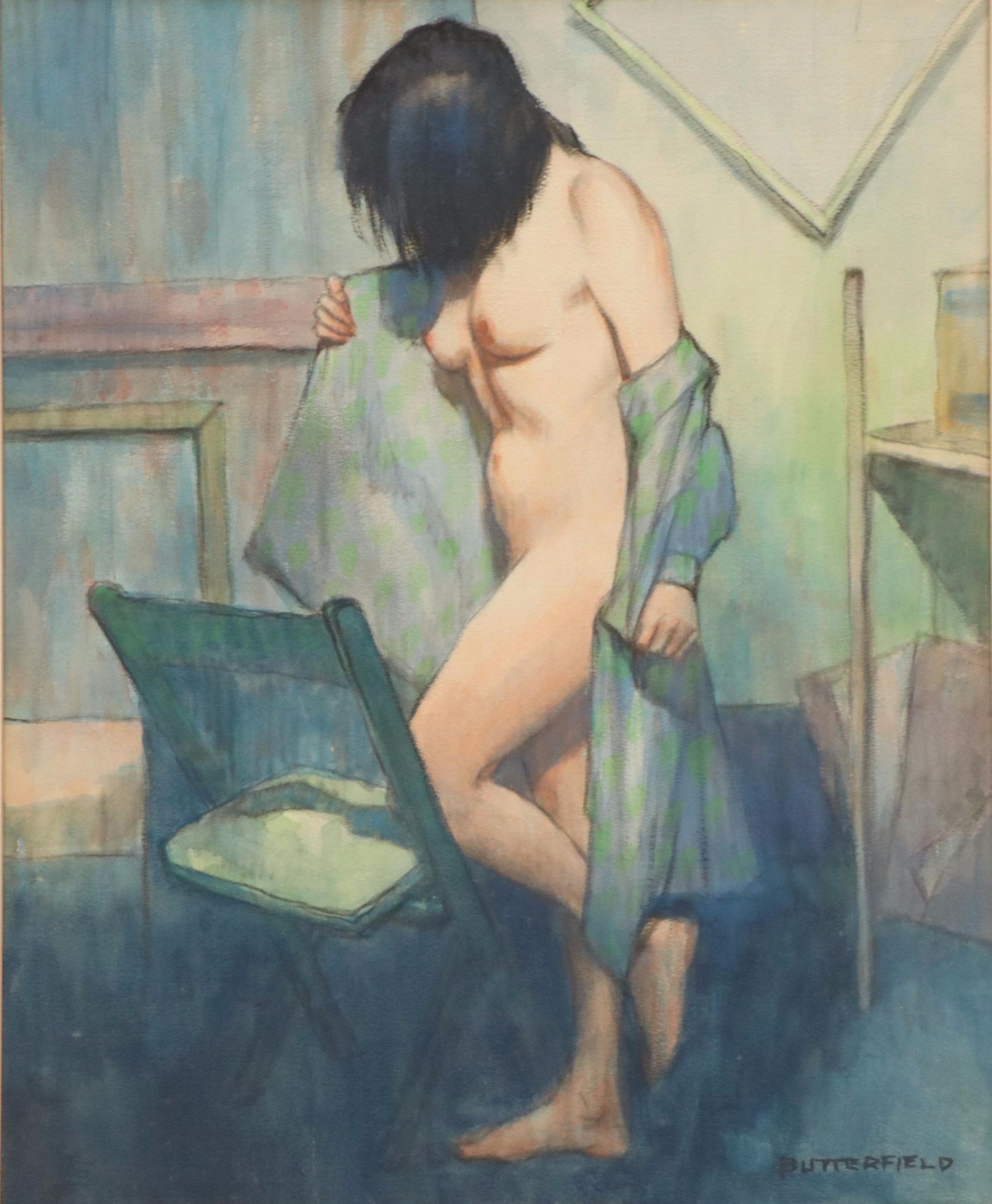 Cortland Butterfield Watercolor Painting of Female Nude, 20th Century