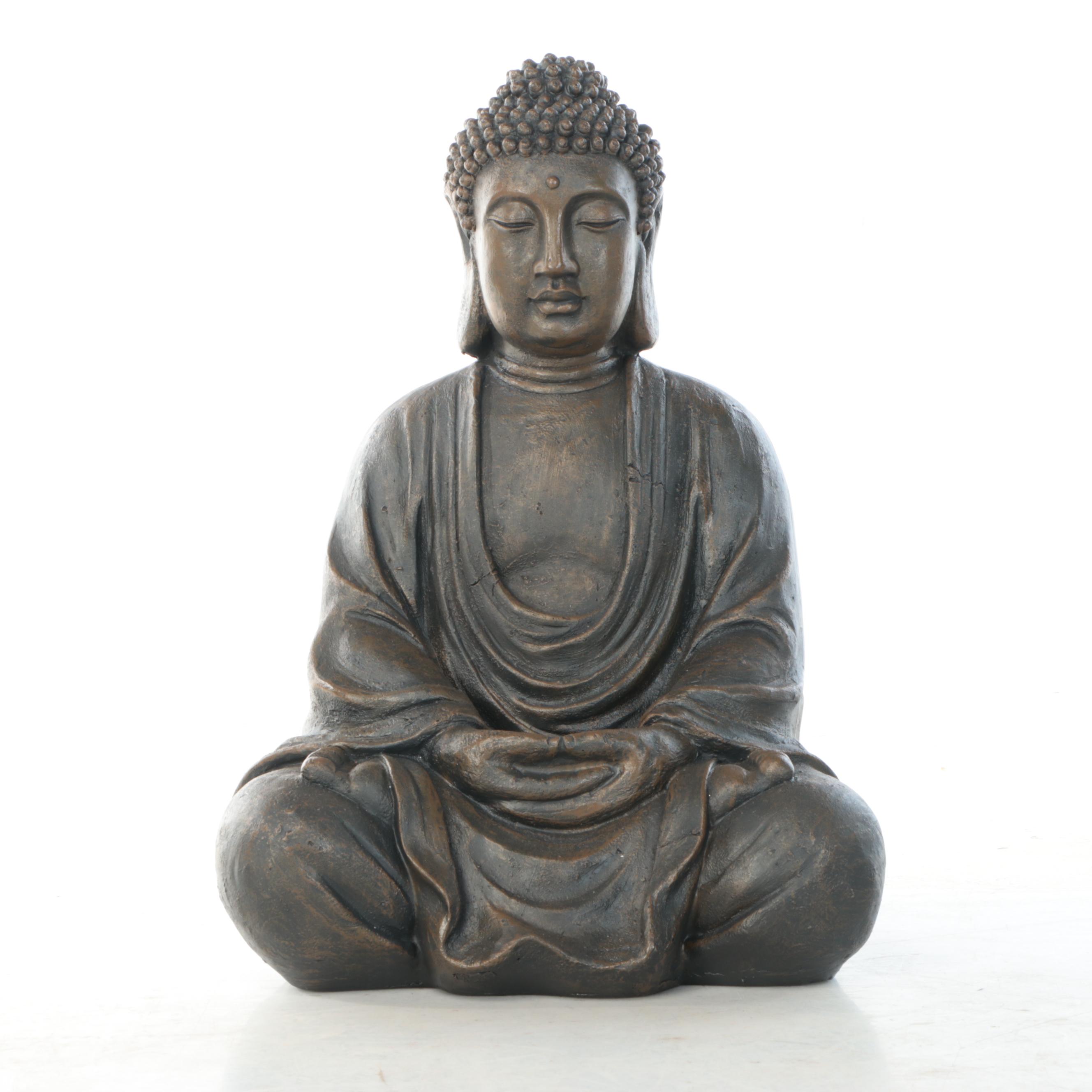 Amitabha Buddha Statue with Pagoda Style Lanterns and Lights