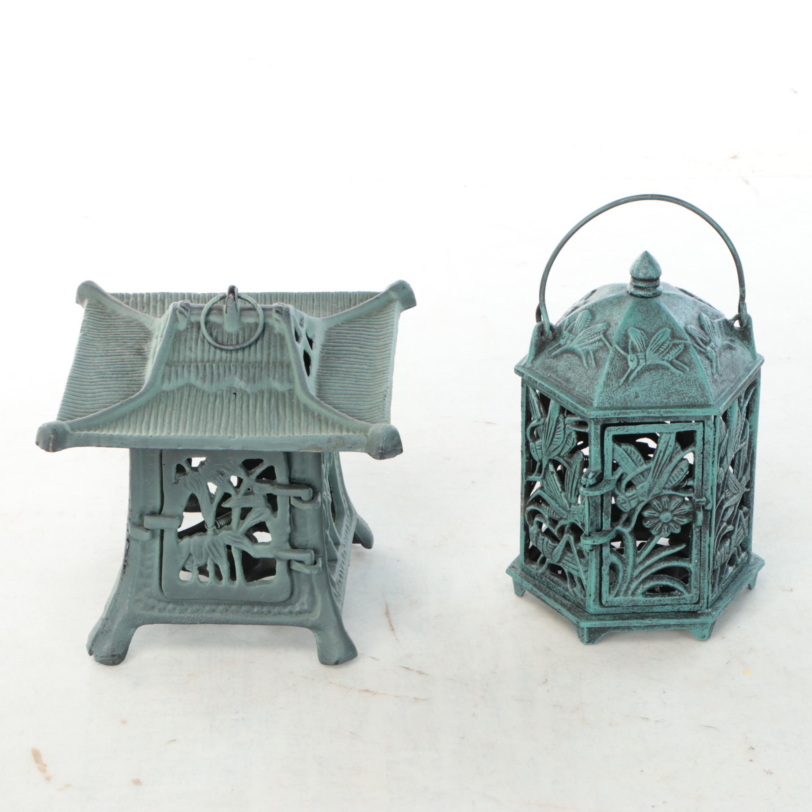 Amitabha Buddha Statue with Pagoda Style Lanterns and Lights