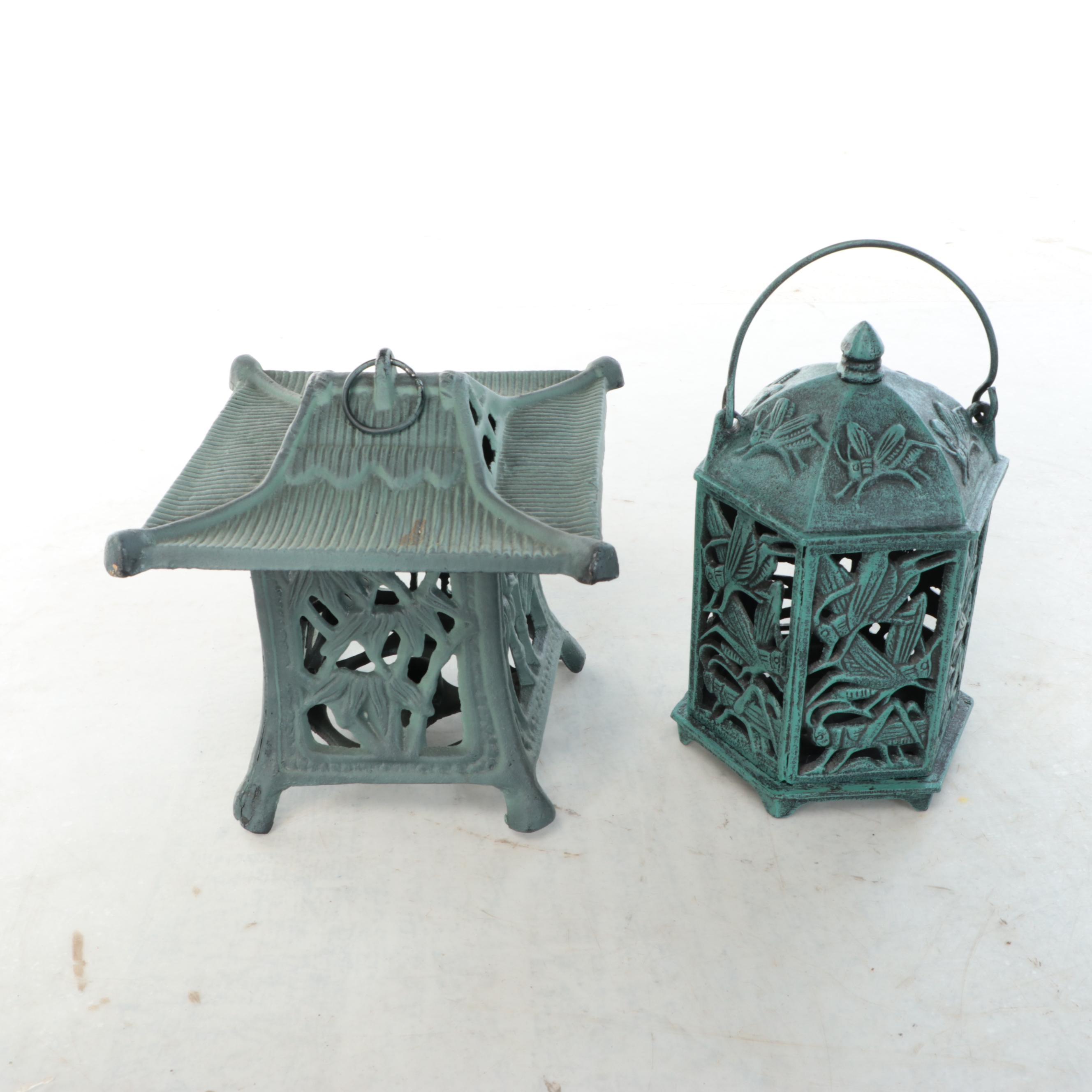 Amitabha Buddha Statue with Pagoda Style Lanterns and Lights