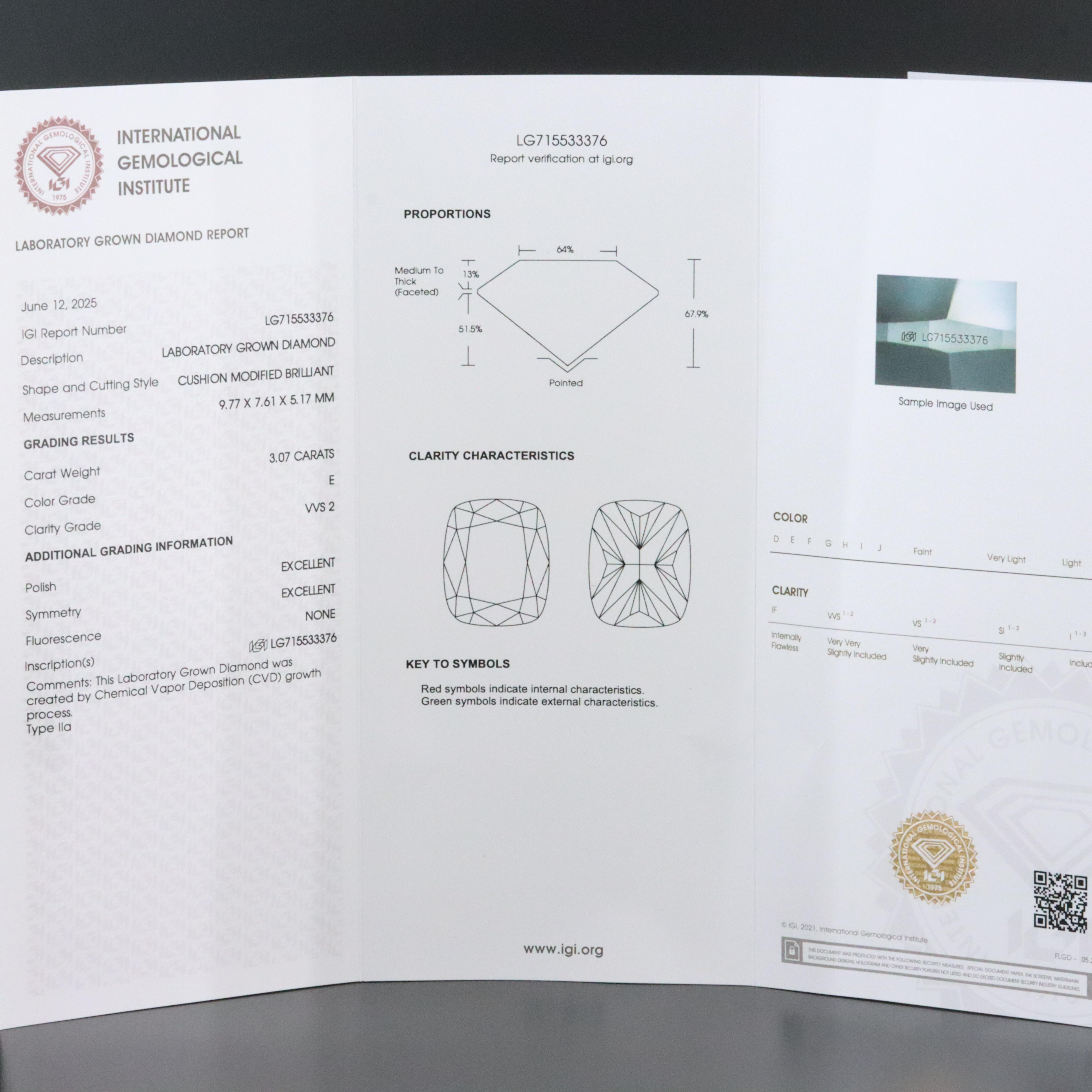 18K 3.99 CTW Lab Grown Diamond Ring with IGI Report
