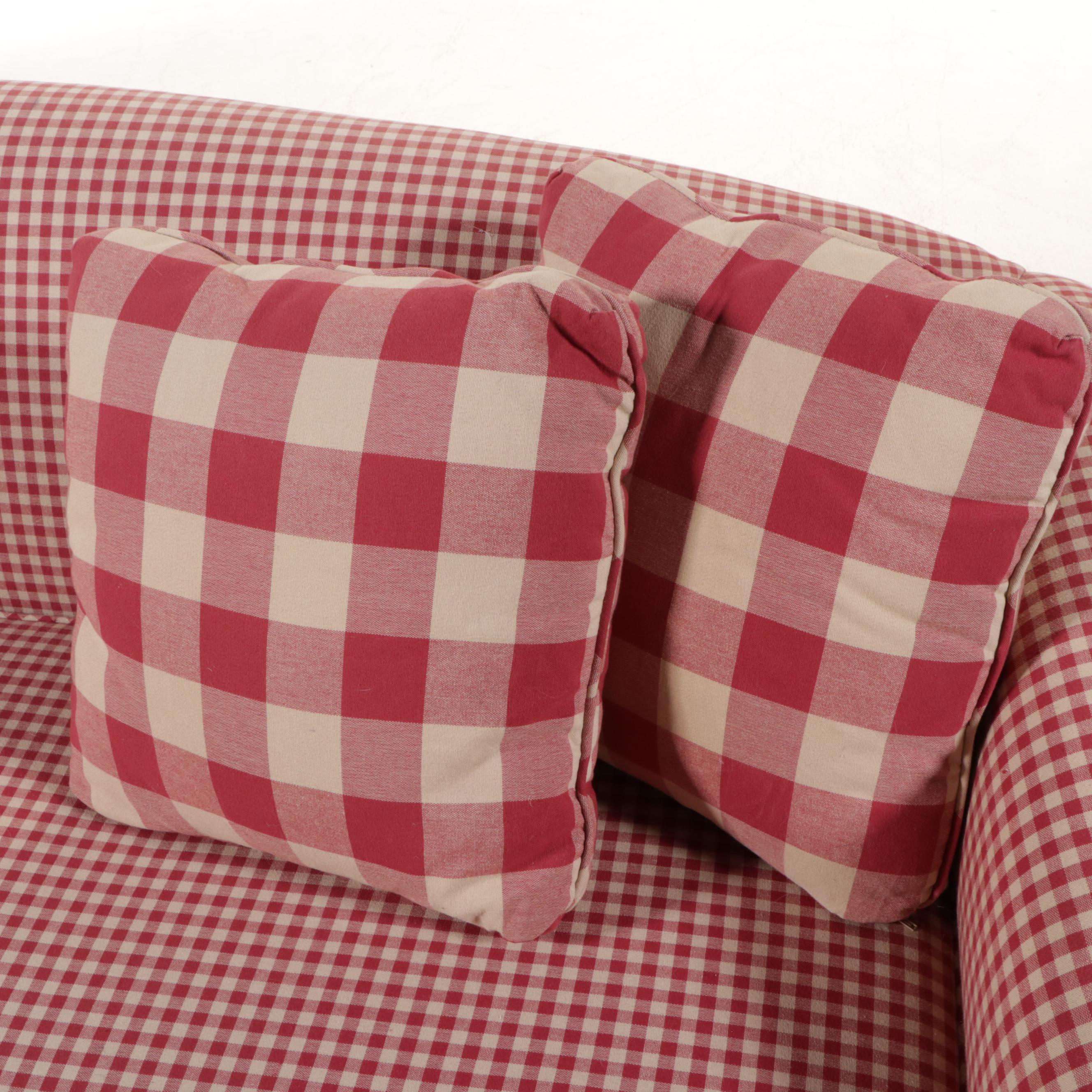 Johnston Benchworks Chippendale Style Red Gingham Upholstered Sofa