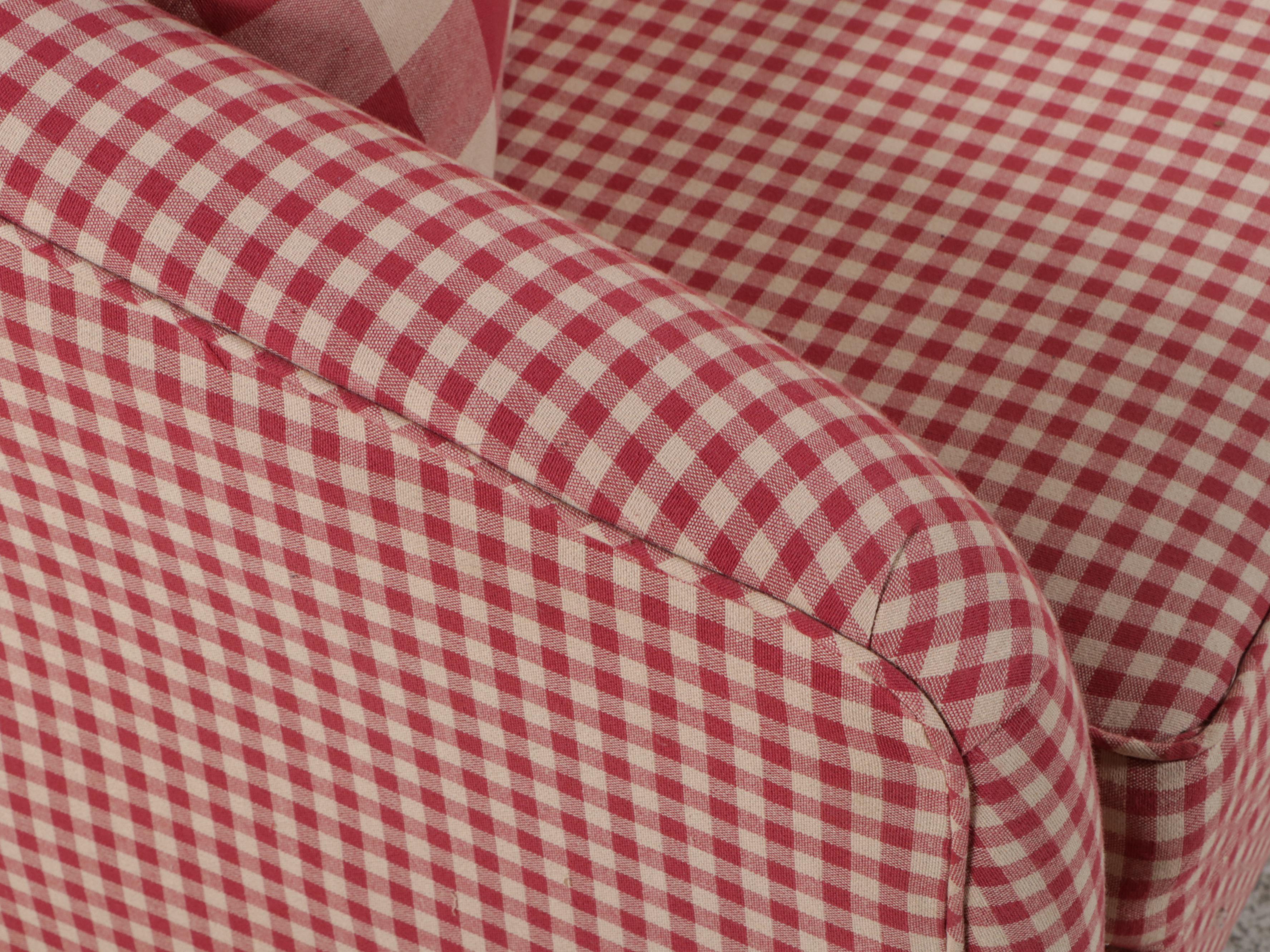 Johnston Benchworks Chippendale Style Red Gingham Upholstered Sofa