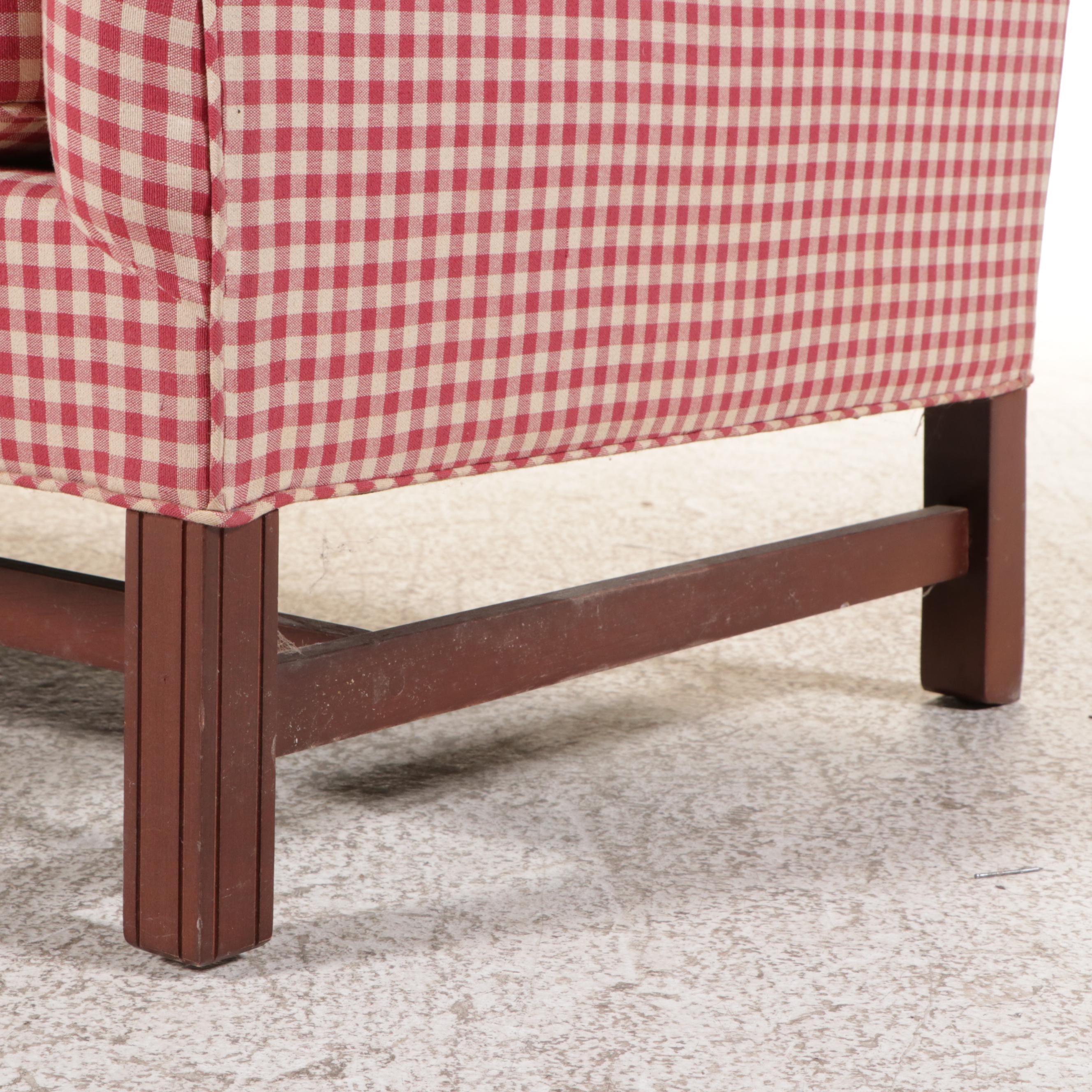 Johnston Benchworks Chippendale Style Red Gingham Upholstered Sofa