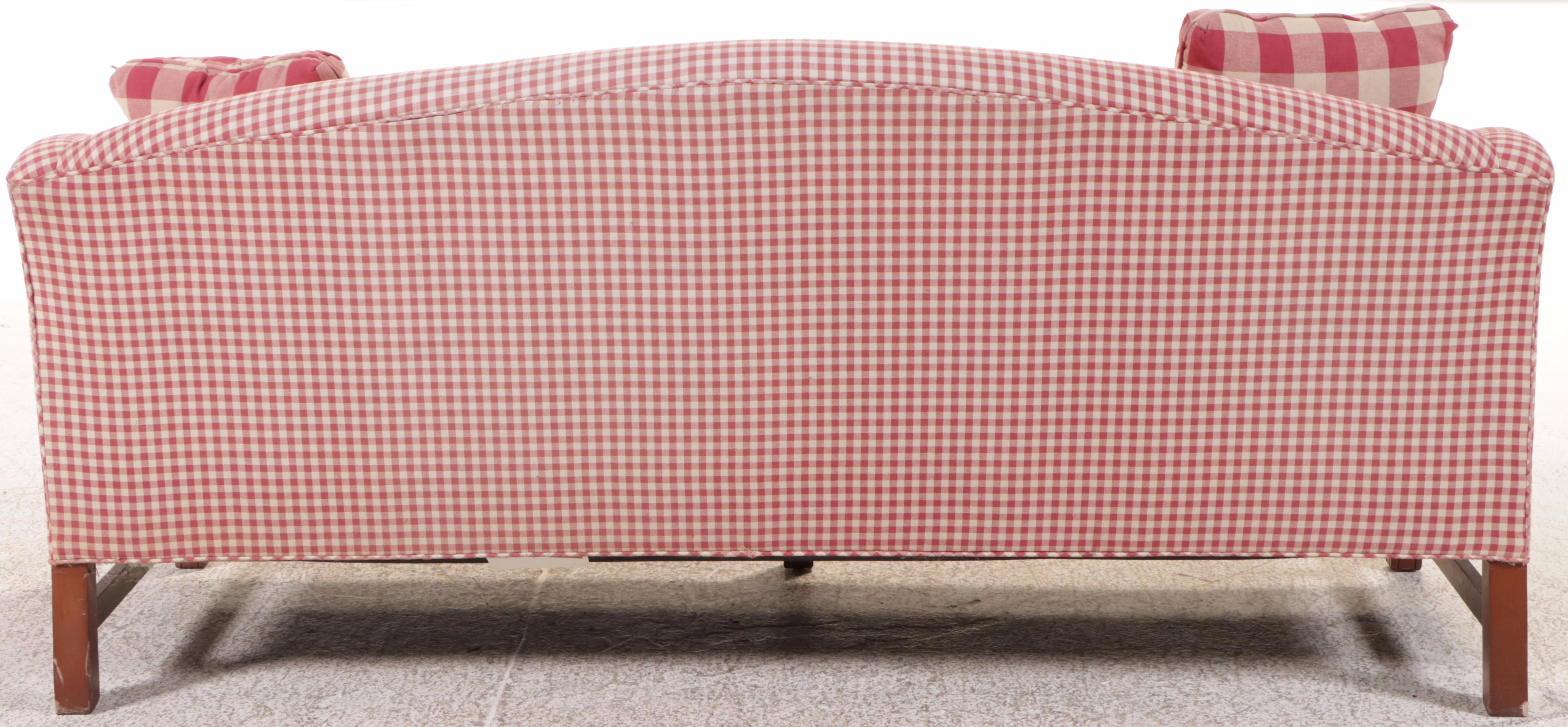 Johnston Benchworks Chippendale Style Red Gingham Upholstered Sofa