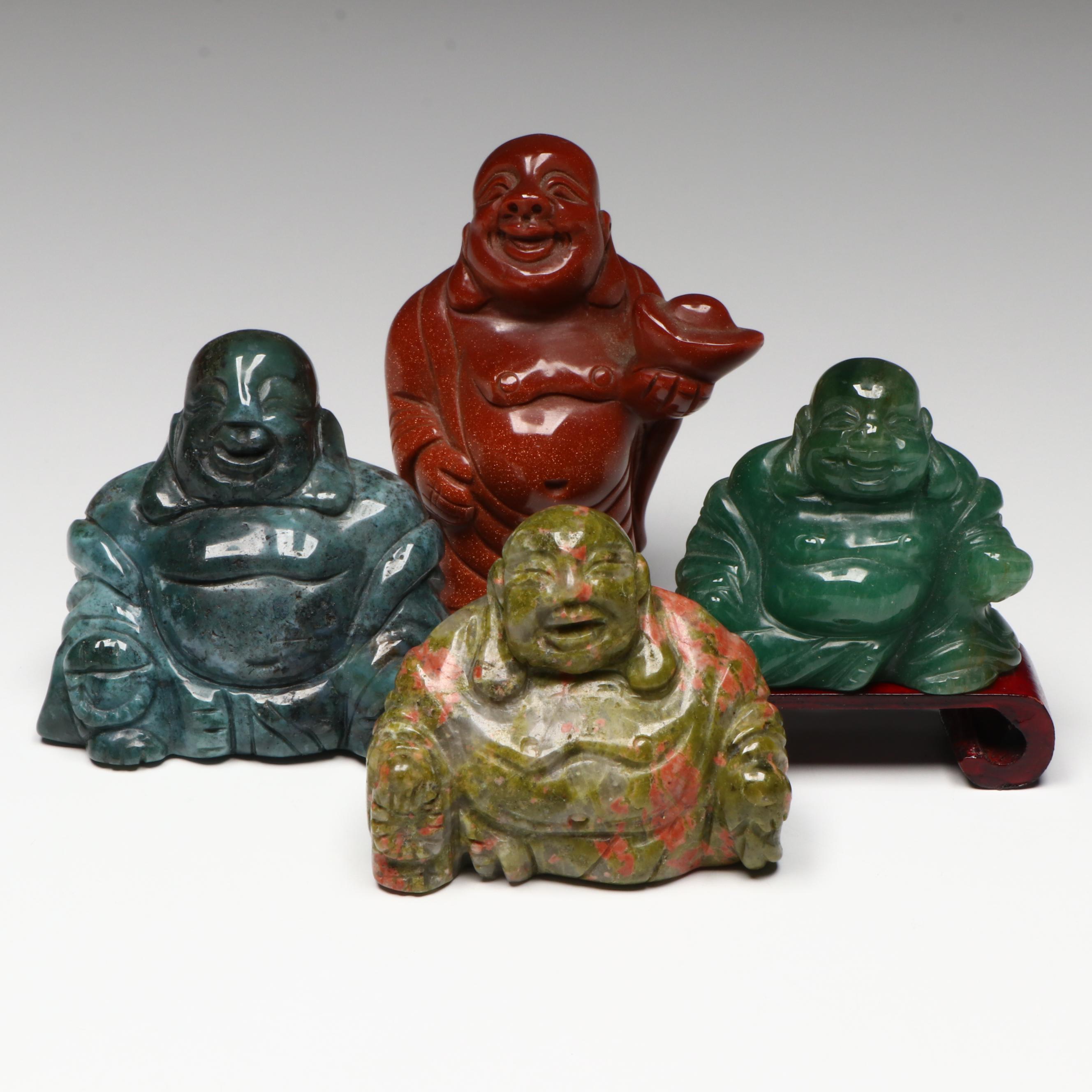 Carved Aventurine Budai Figure and Other Budai Figures