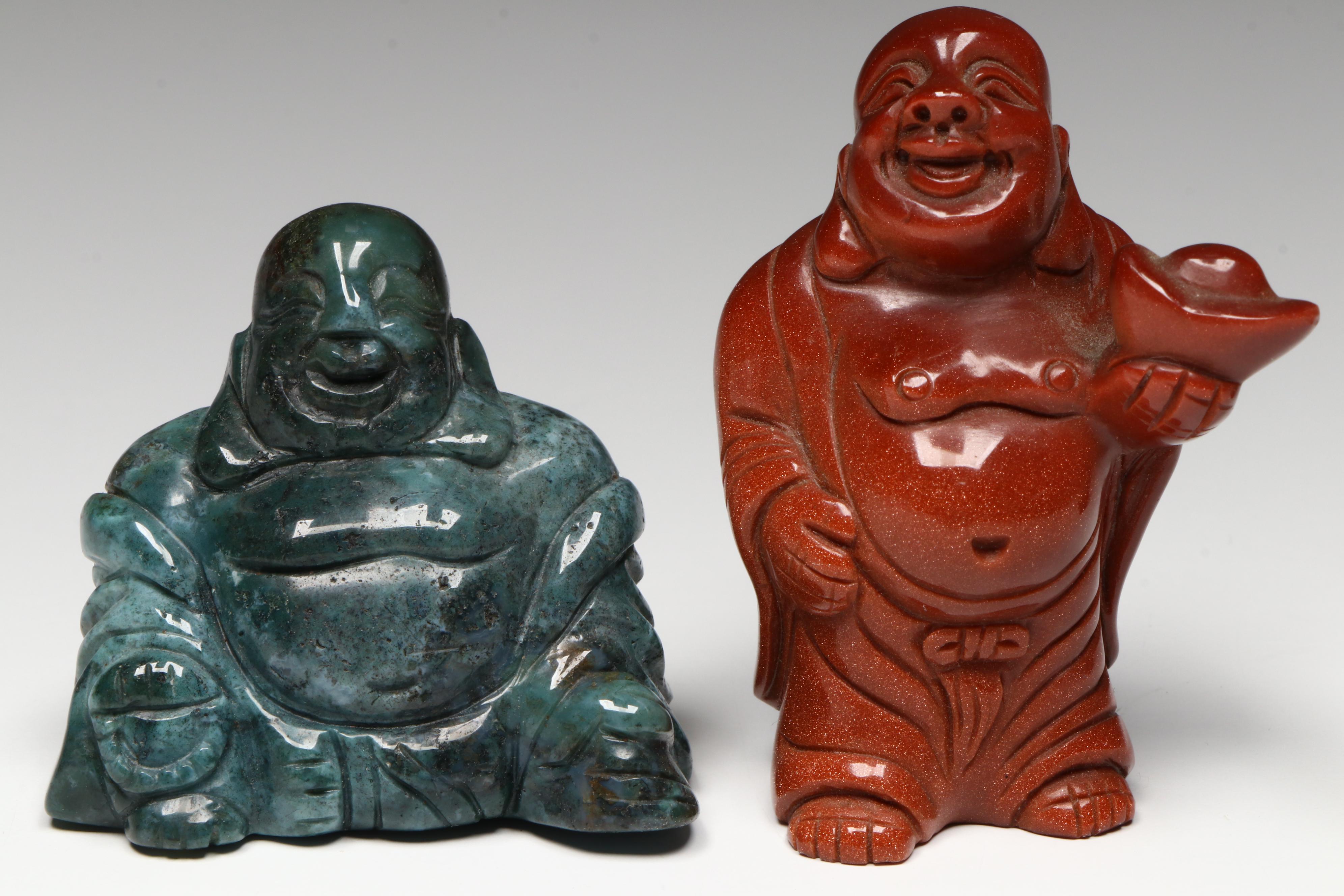 Carved Aventurine Budai Figure and Other Budai Figures