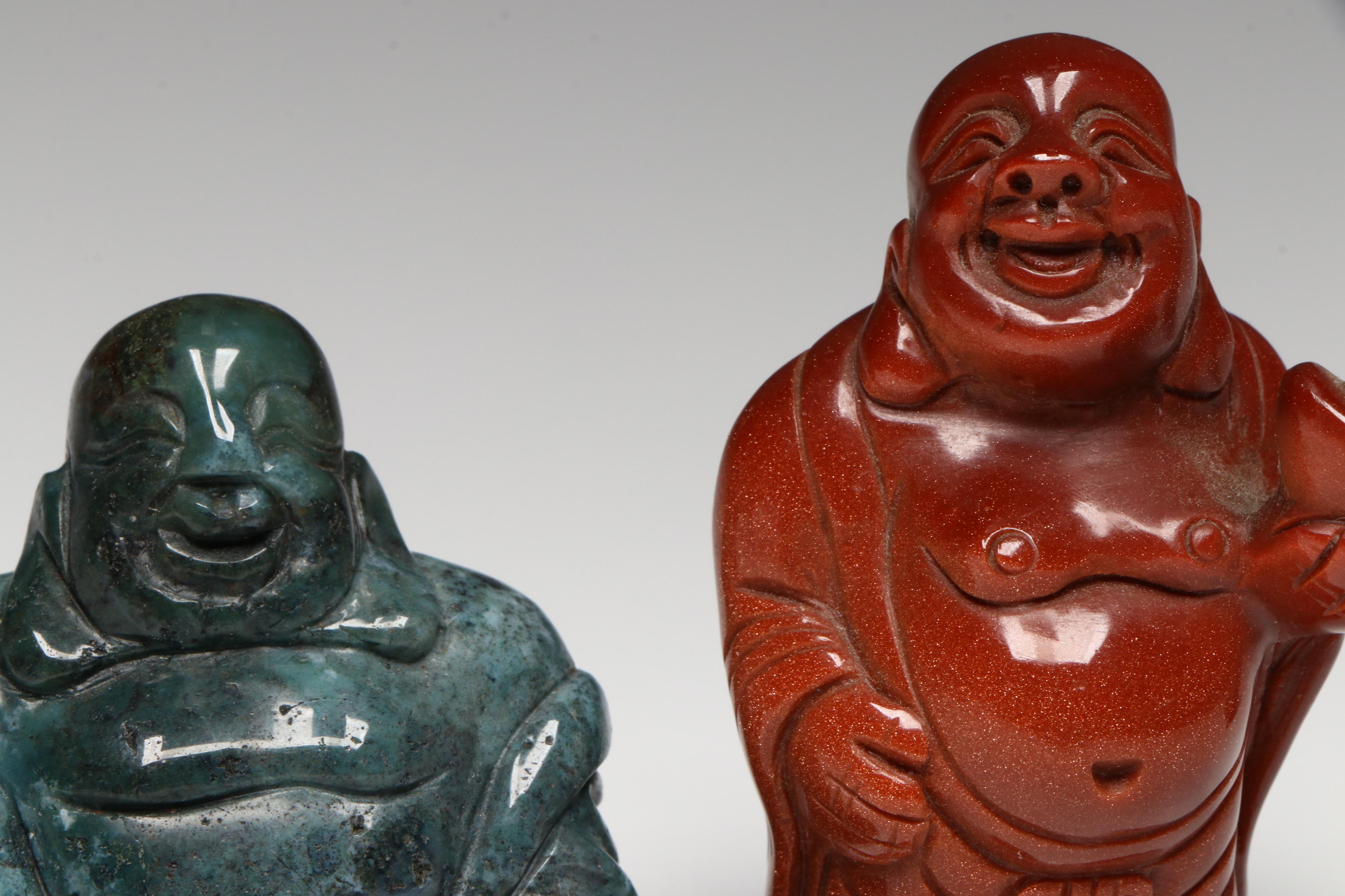 Carved Aventurine Budai Figure and Other Budai Figures
