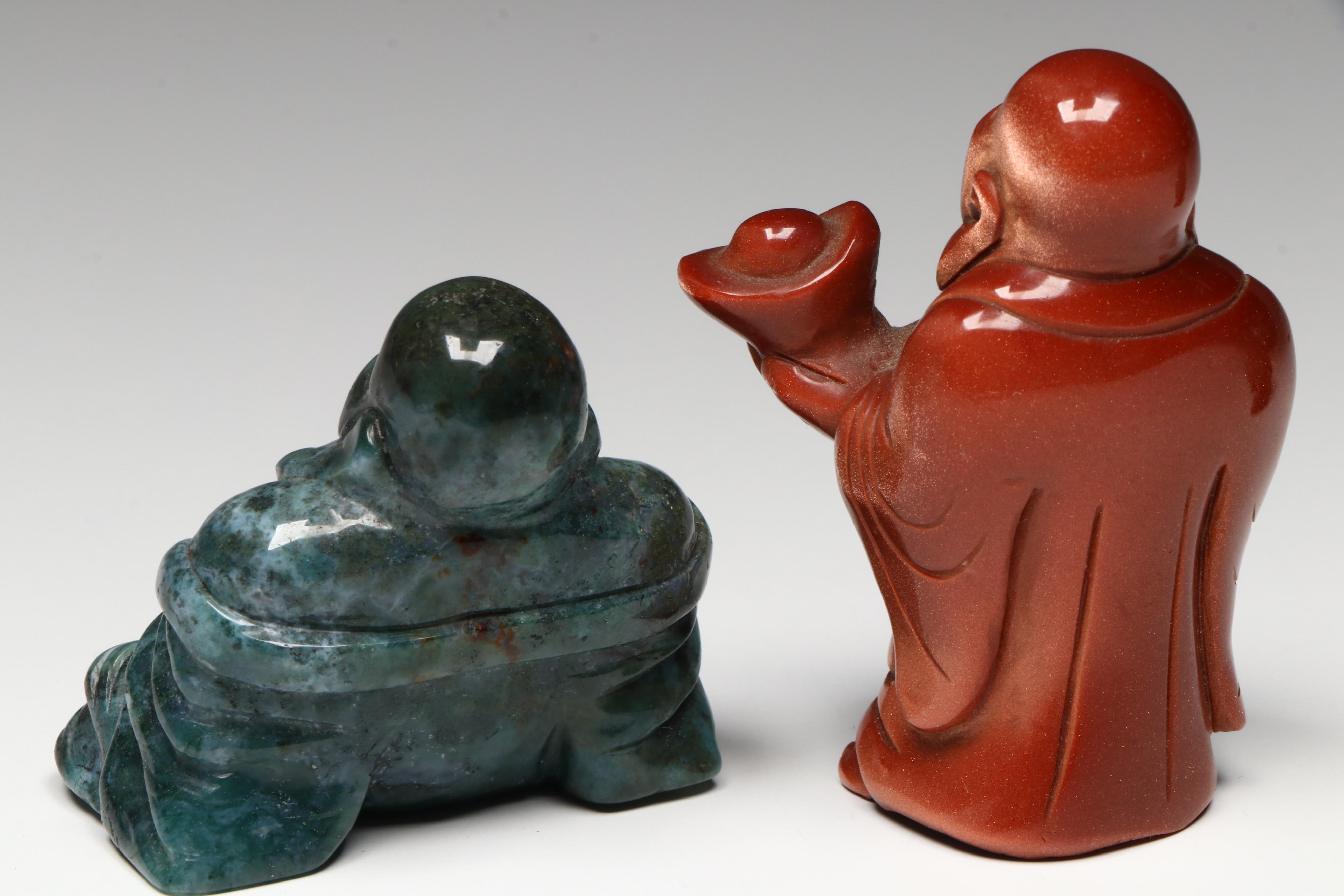 Carved Aventurine Budai Figure and Other Budai Figures