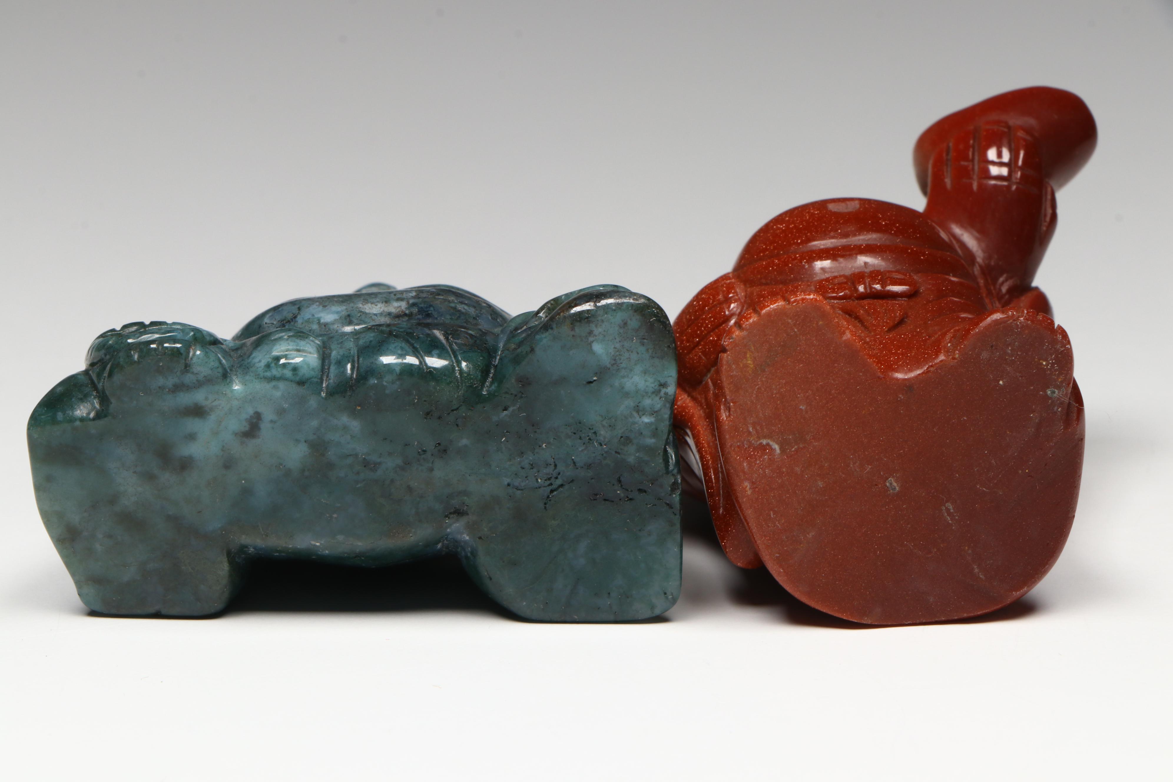 Carved Aventurine Budai Figure and Other Budai Figures