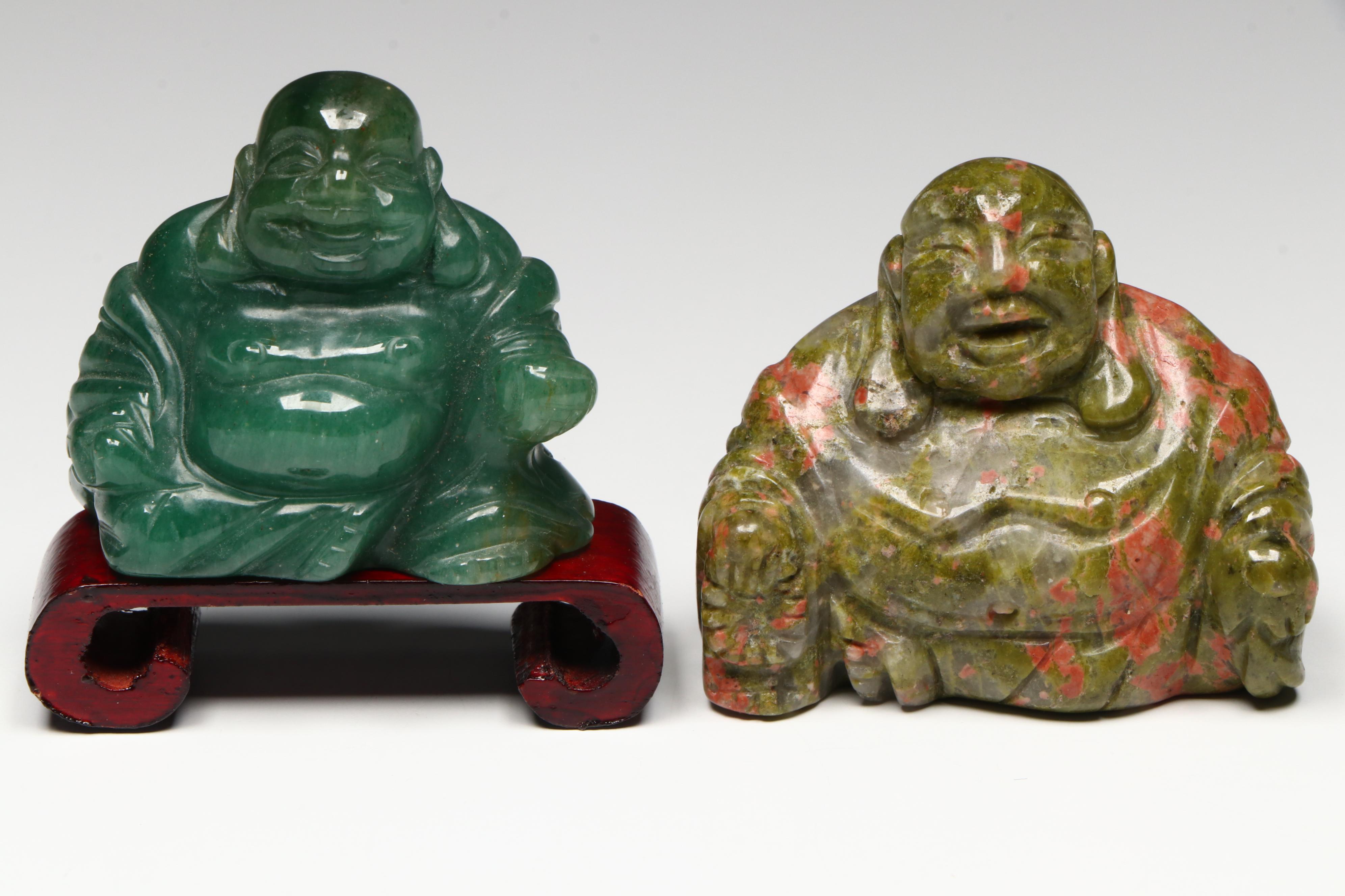 Carved Aventurine Budai Figure and Other Budai Figures