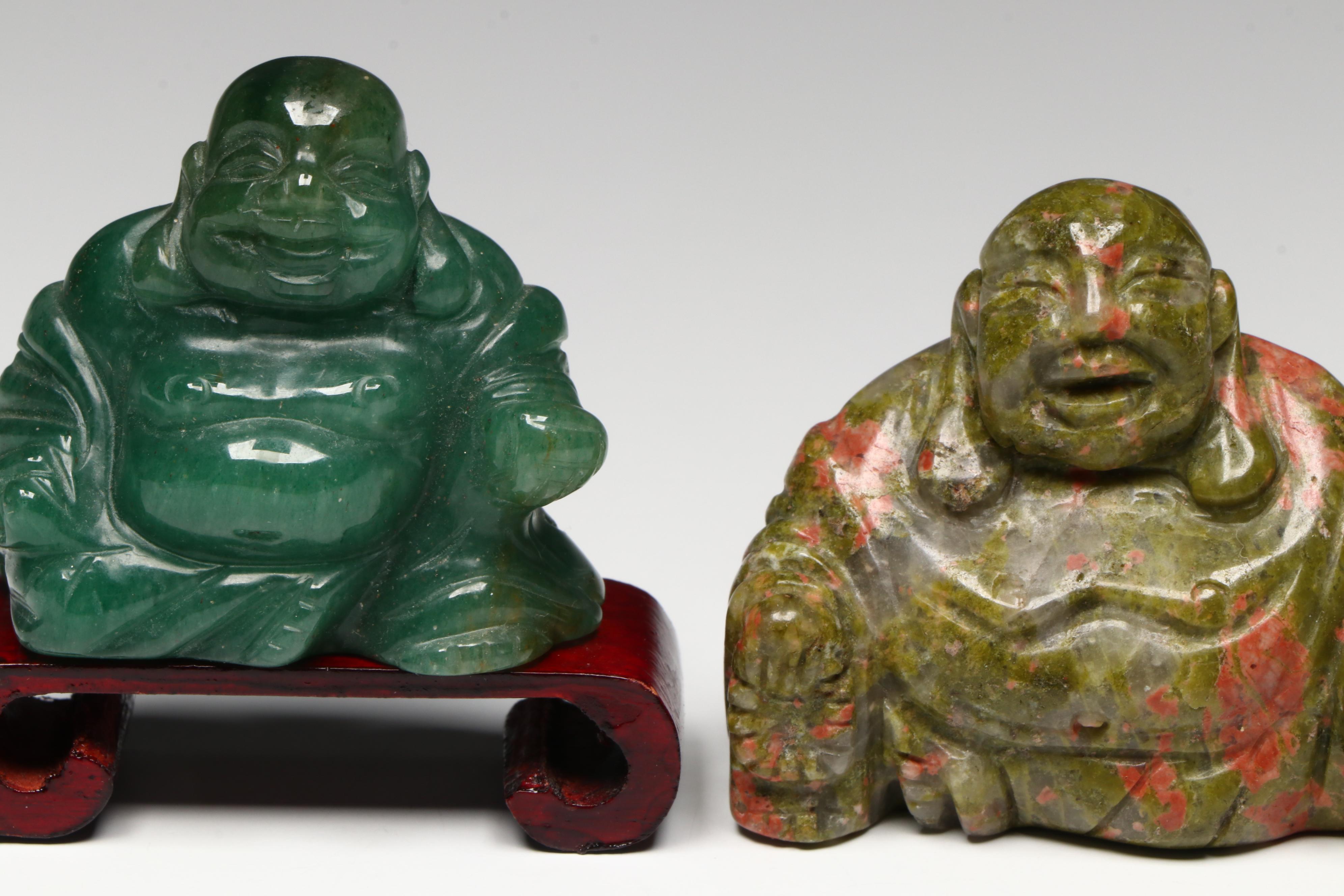 Carved Aventurine Budai Figure and Other Budai Figures