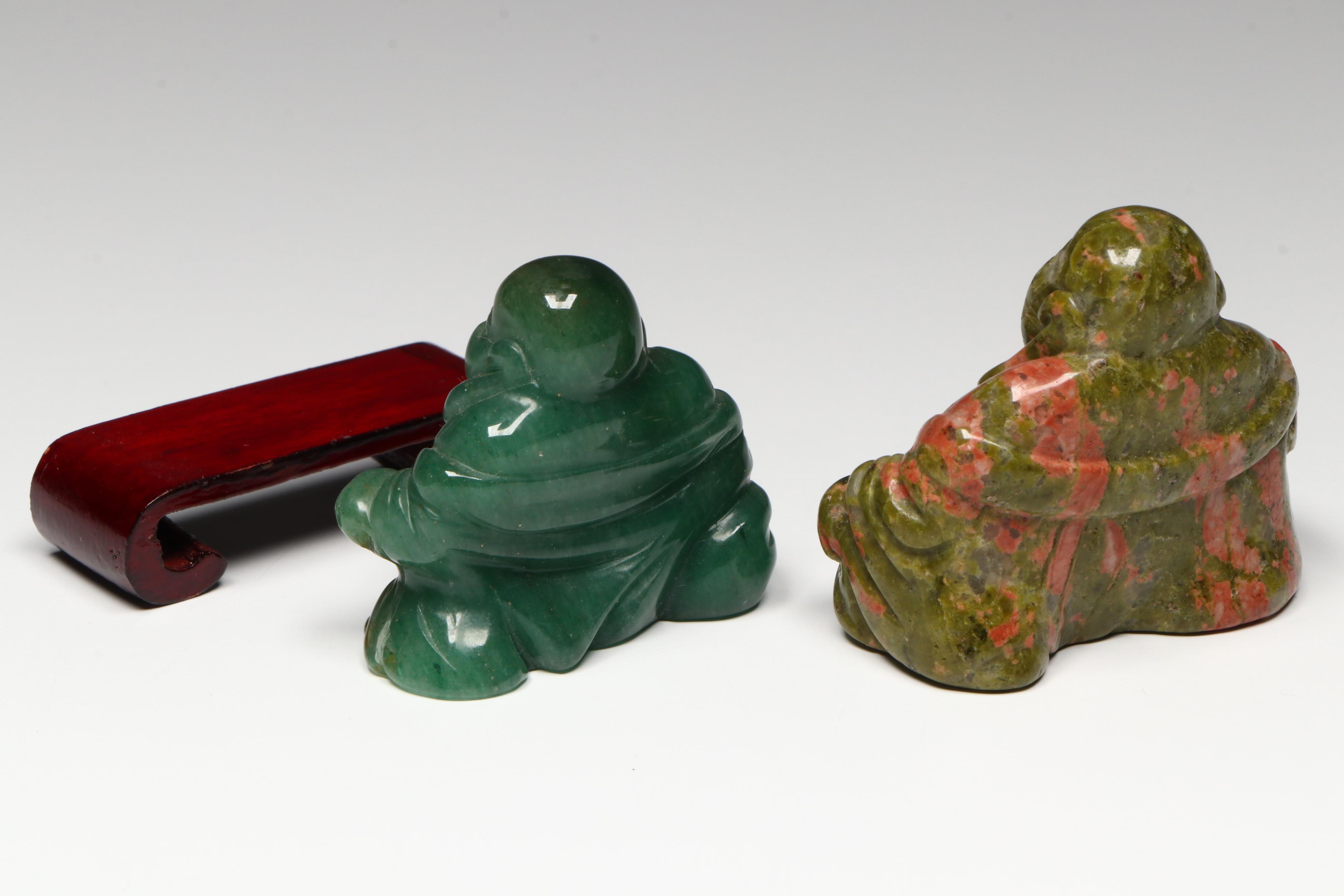 Carved Aventurine Budai Figure and Other Budai Figures