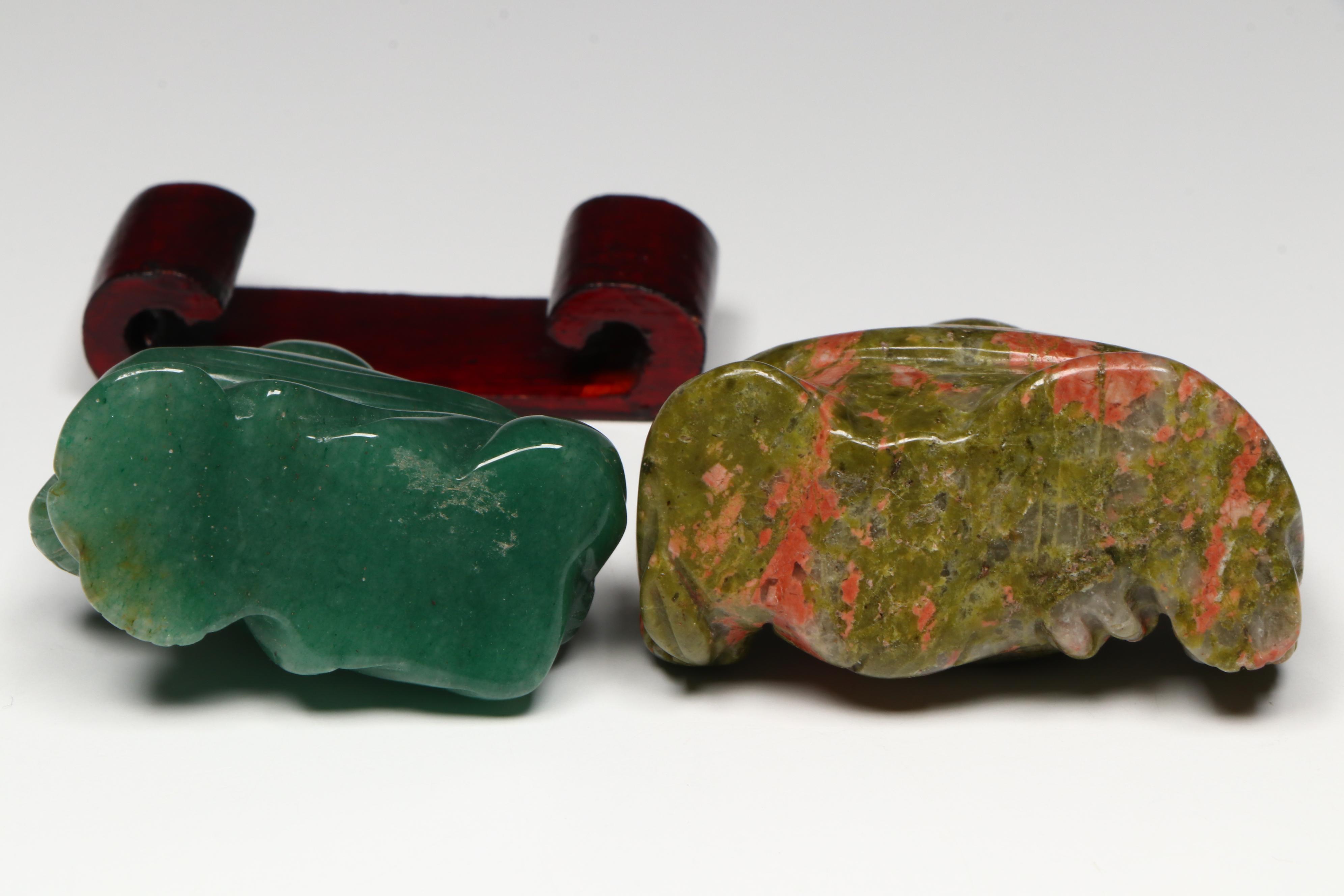 Carved Aventurine Budai Figure and Other Budai Figures