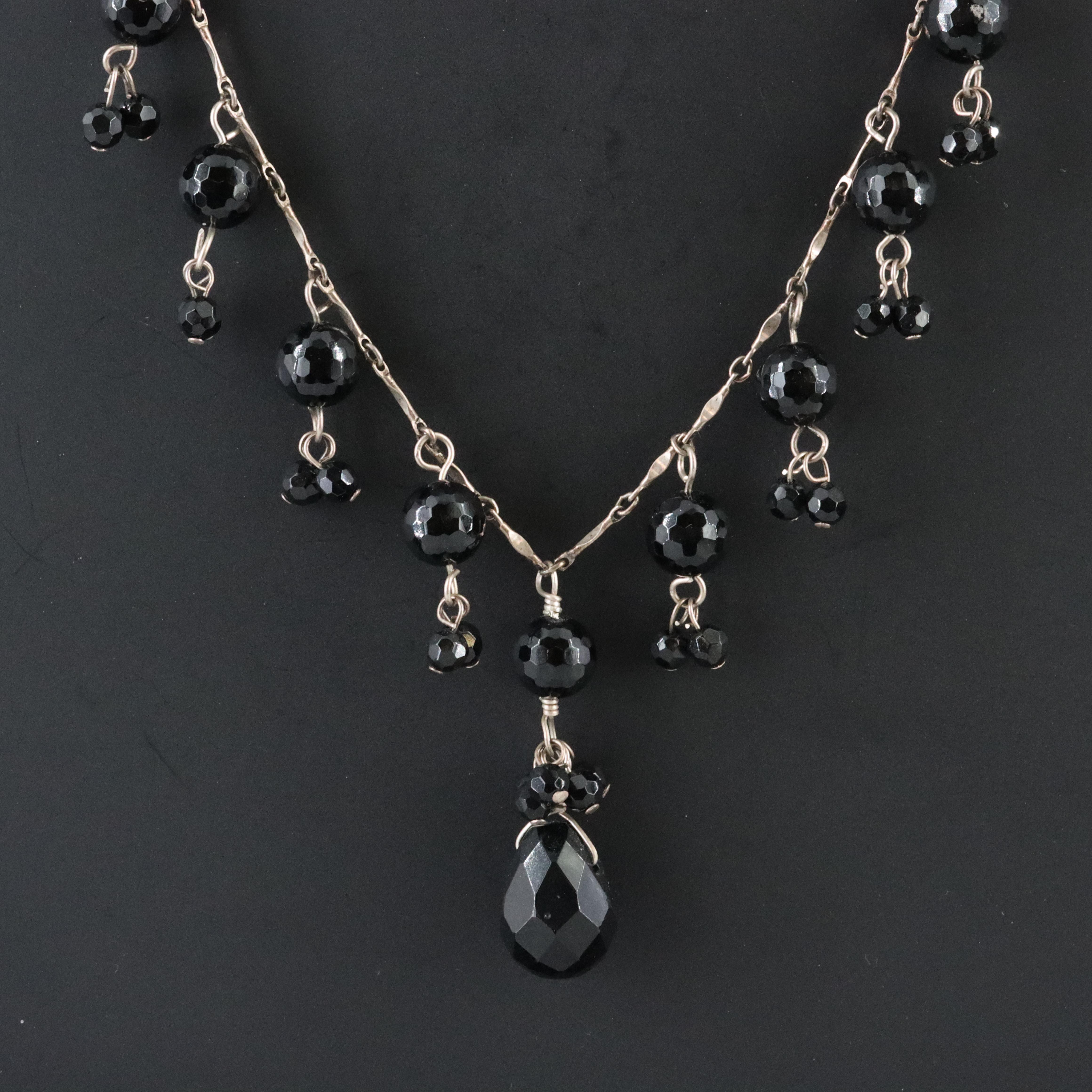 Sterling Black Onyx Fringe Necklace
