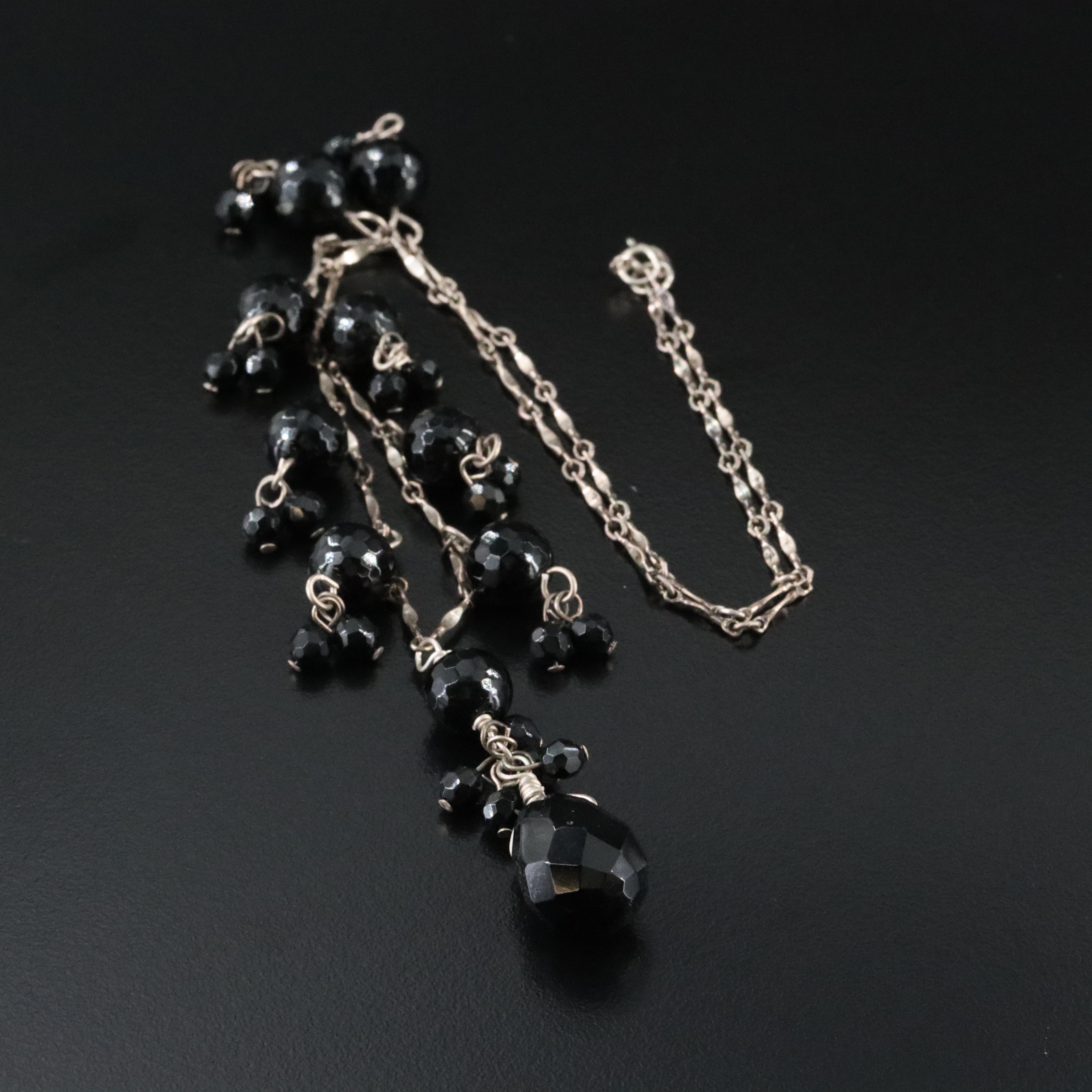 Sterling Black Onyx Fringe Necklace