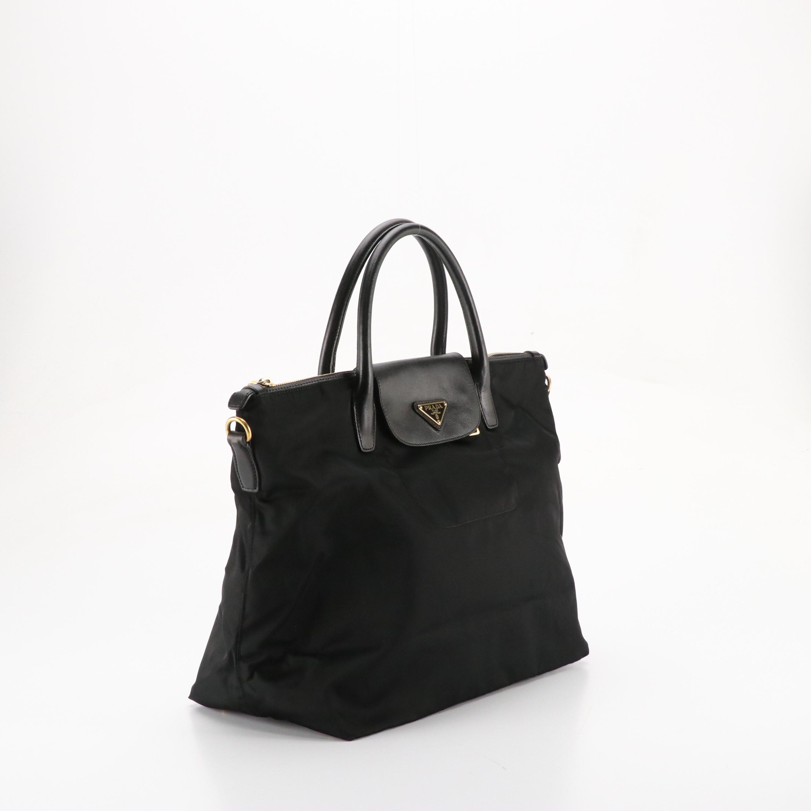 Prada Large Handbag Tote in Black Tessuto Nylon and Leather