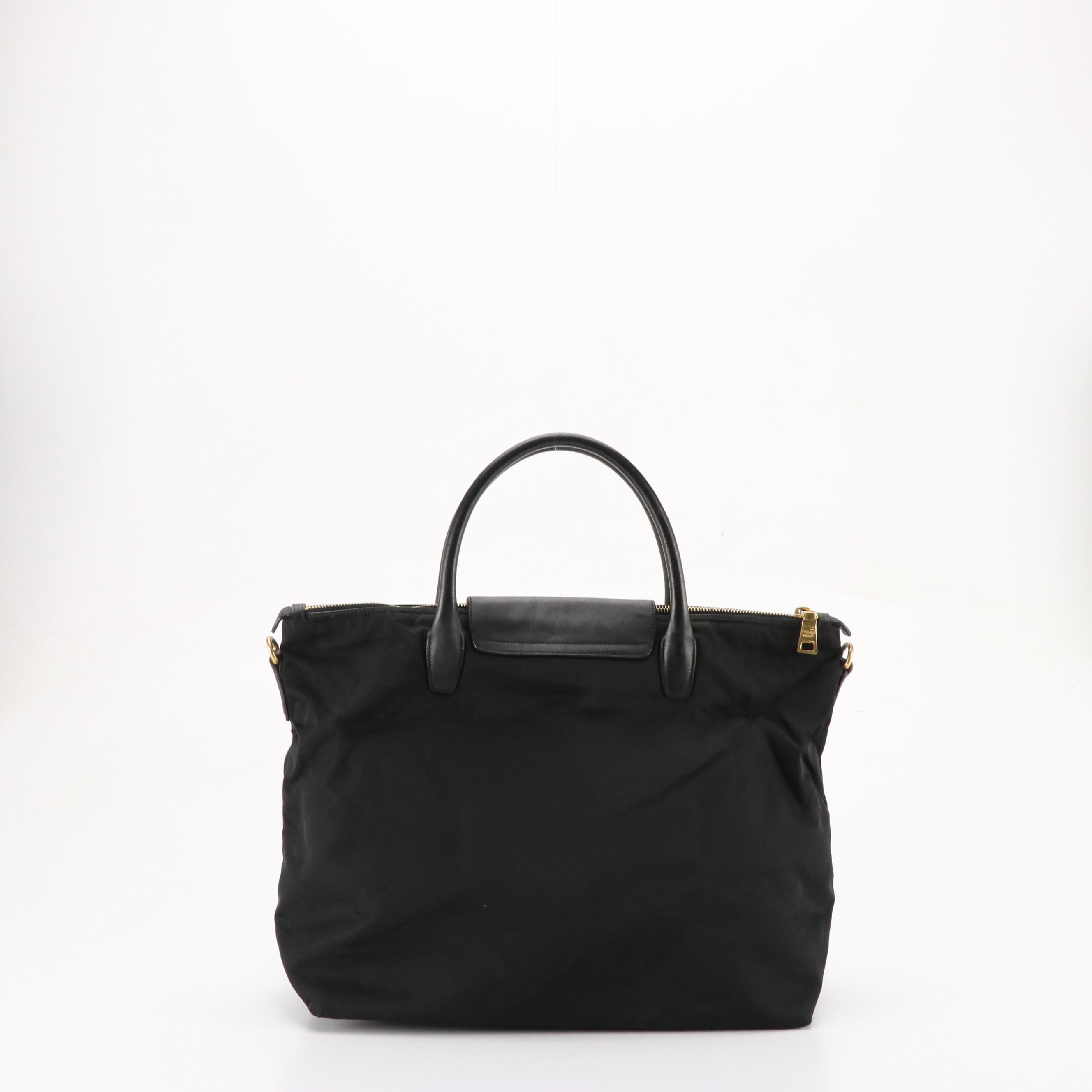 Prada Large Handbag Tote in Black Tessuto Nylon and Leather