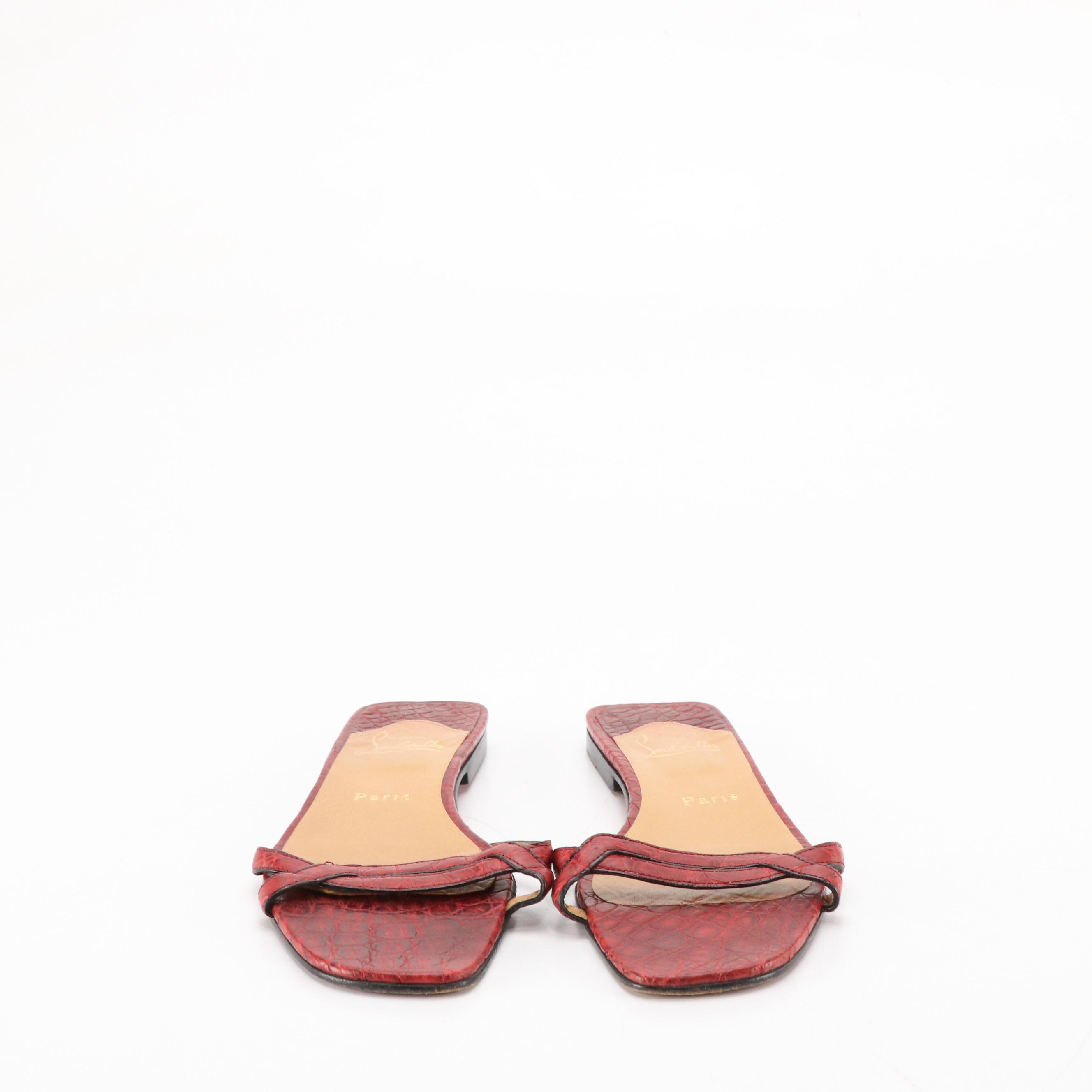 Christian Louboutin Deep Red Crocodile Leather Sandals