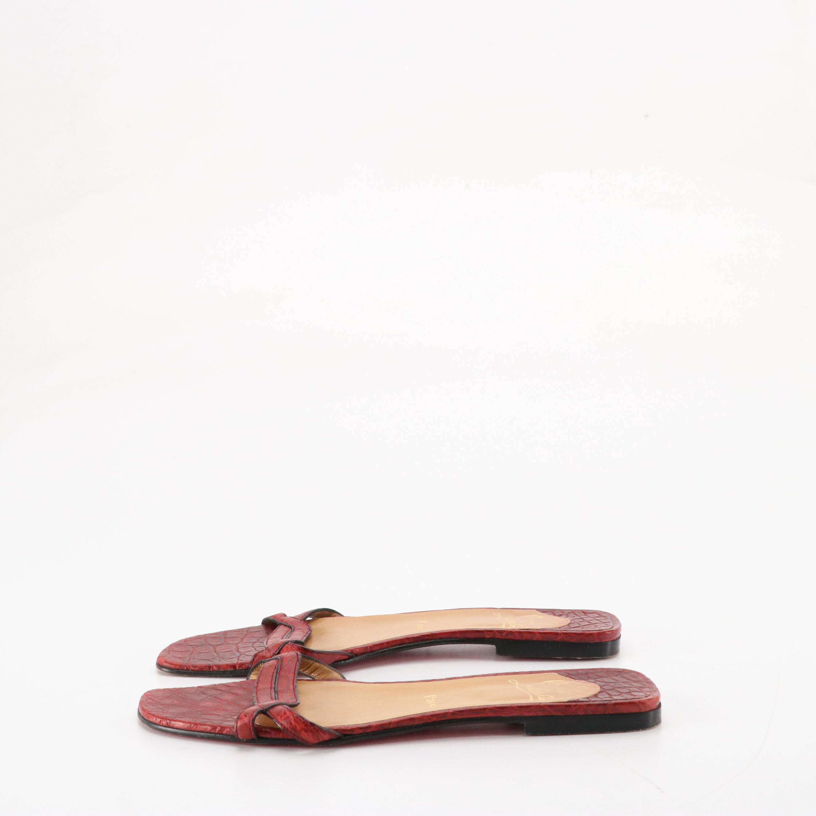 Christian Louboutin Deep Red Crocodile Leather Sandals