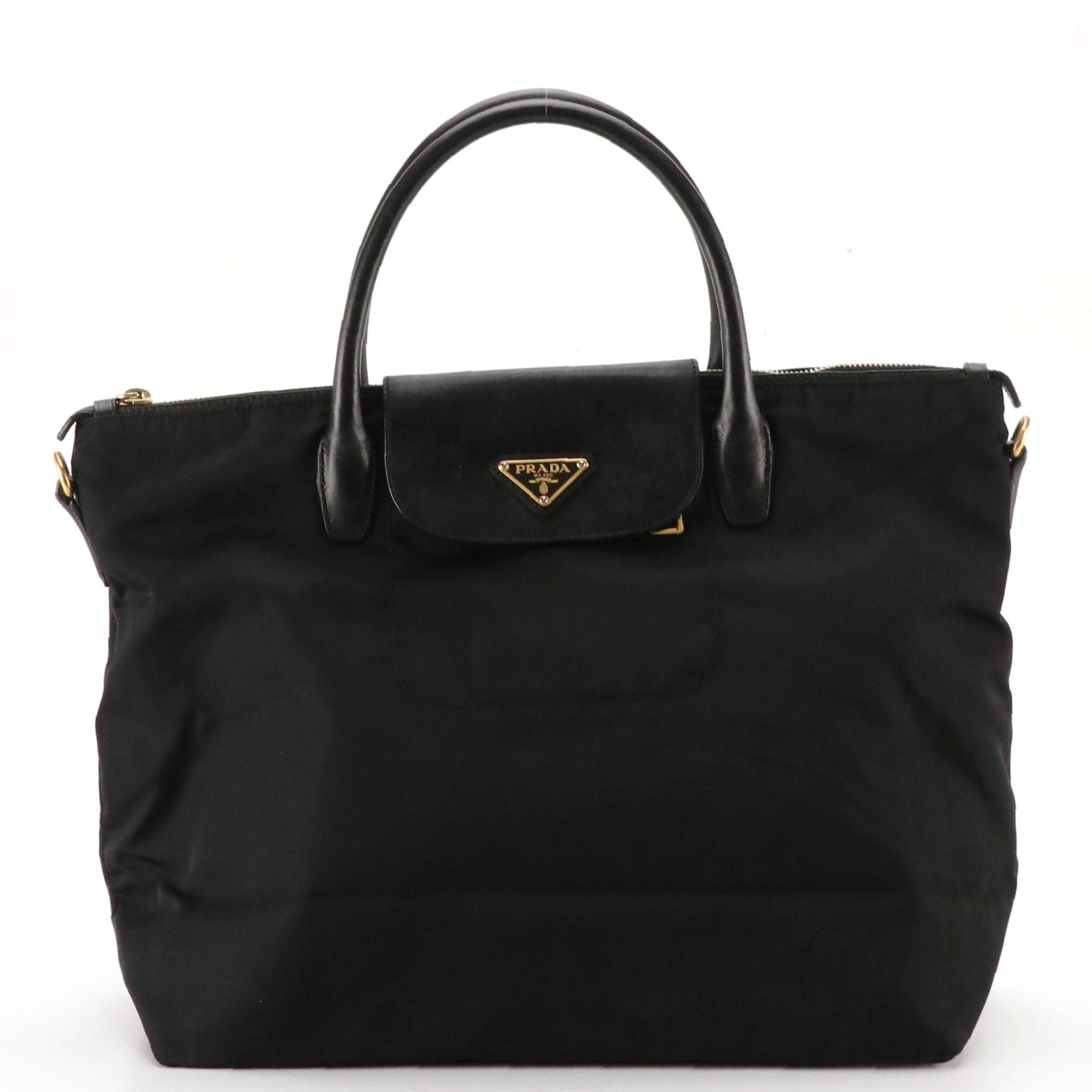 Prada Large Handbag Tote in Black Tessuto Nylon and Leather