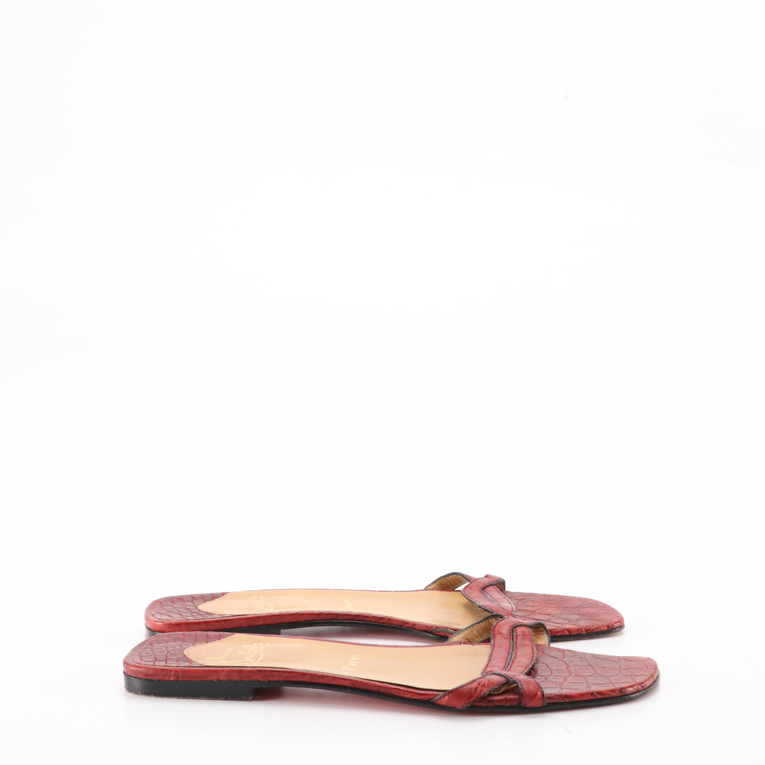 Christian Louboutin Deep Red Crocodile Leather Sandals