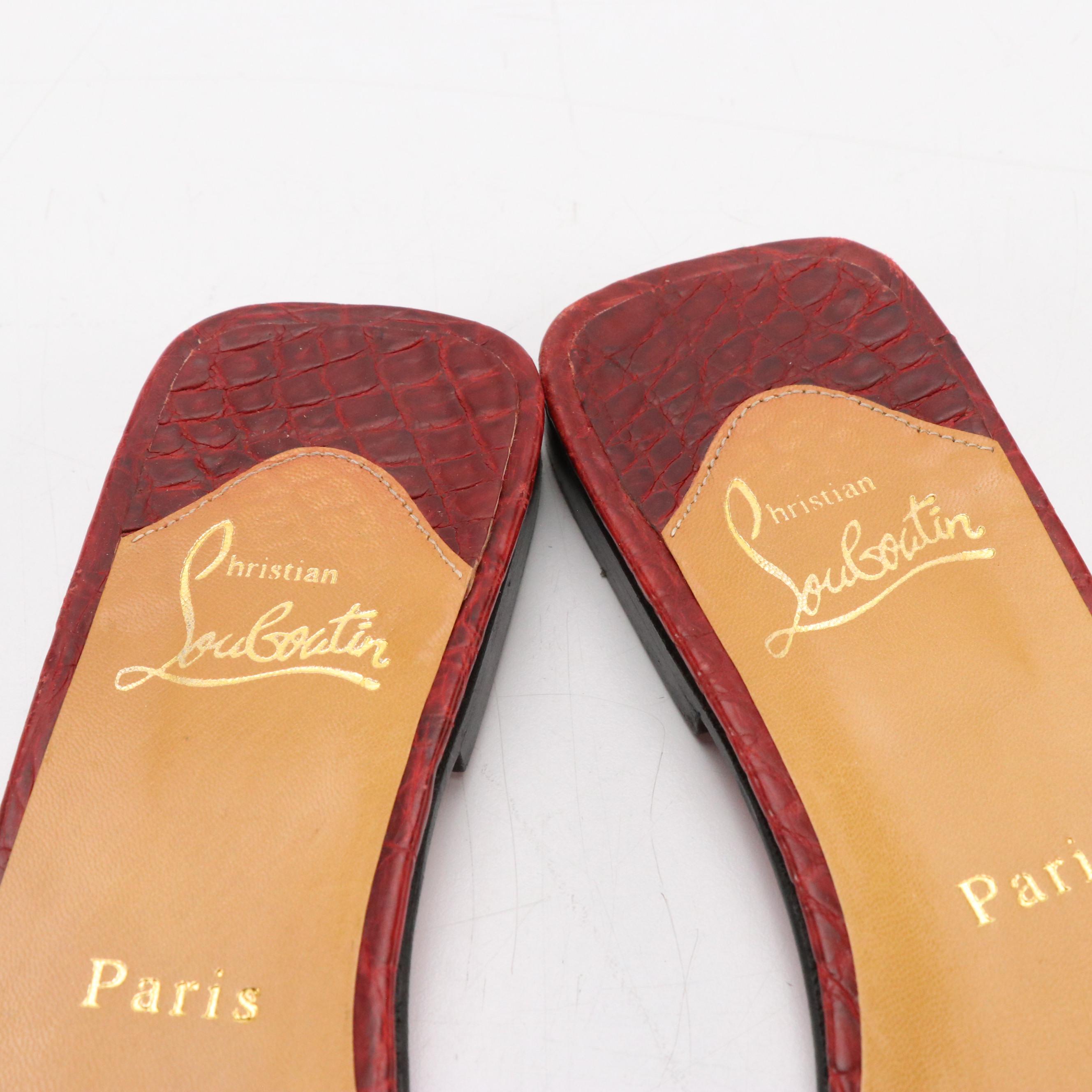 Christian Louboutin Deep Red Crocodile Leather Sandals