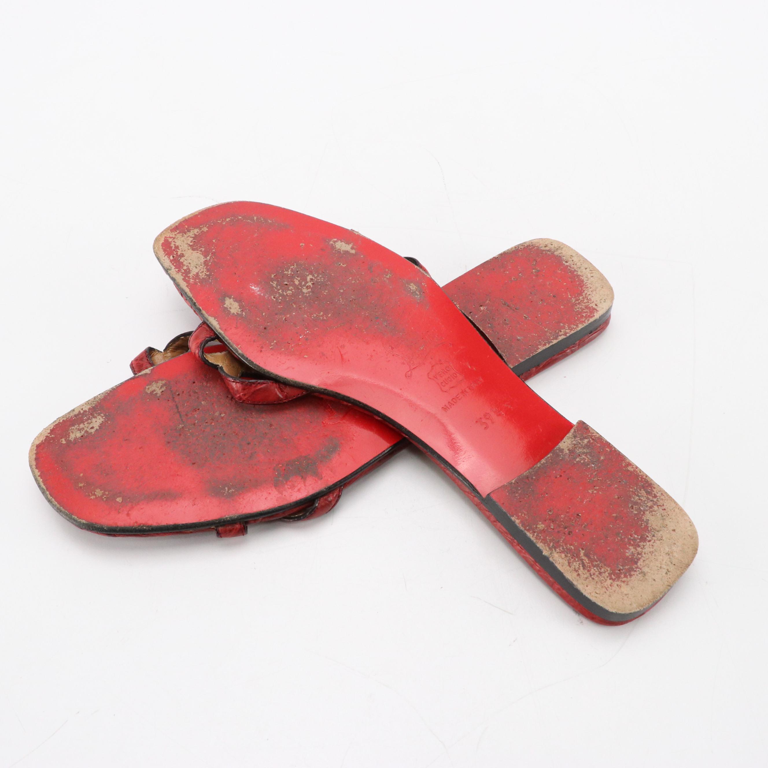 Christian Louboutin Deep Red Crocodile Leather Sandals