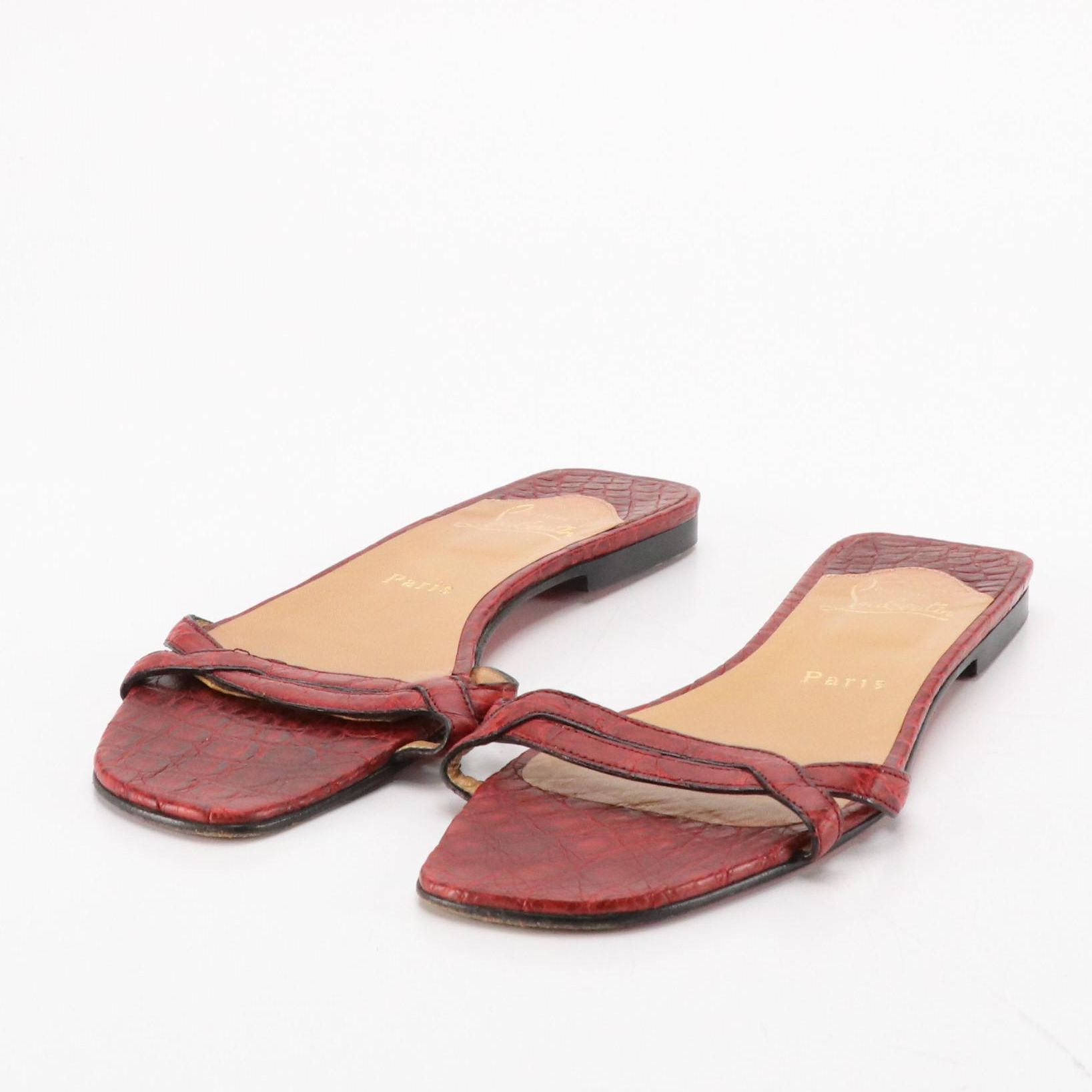 Christian Louboutin Deep Red Crocodile Leather Sandals