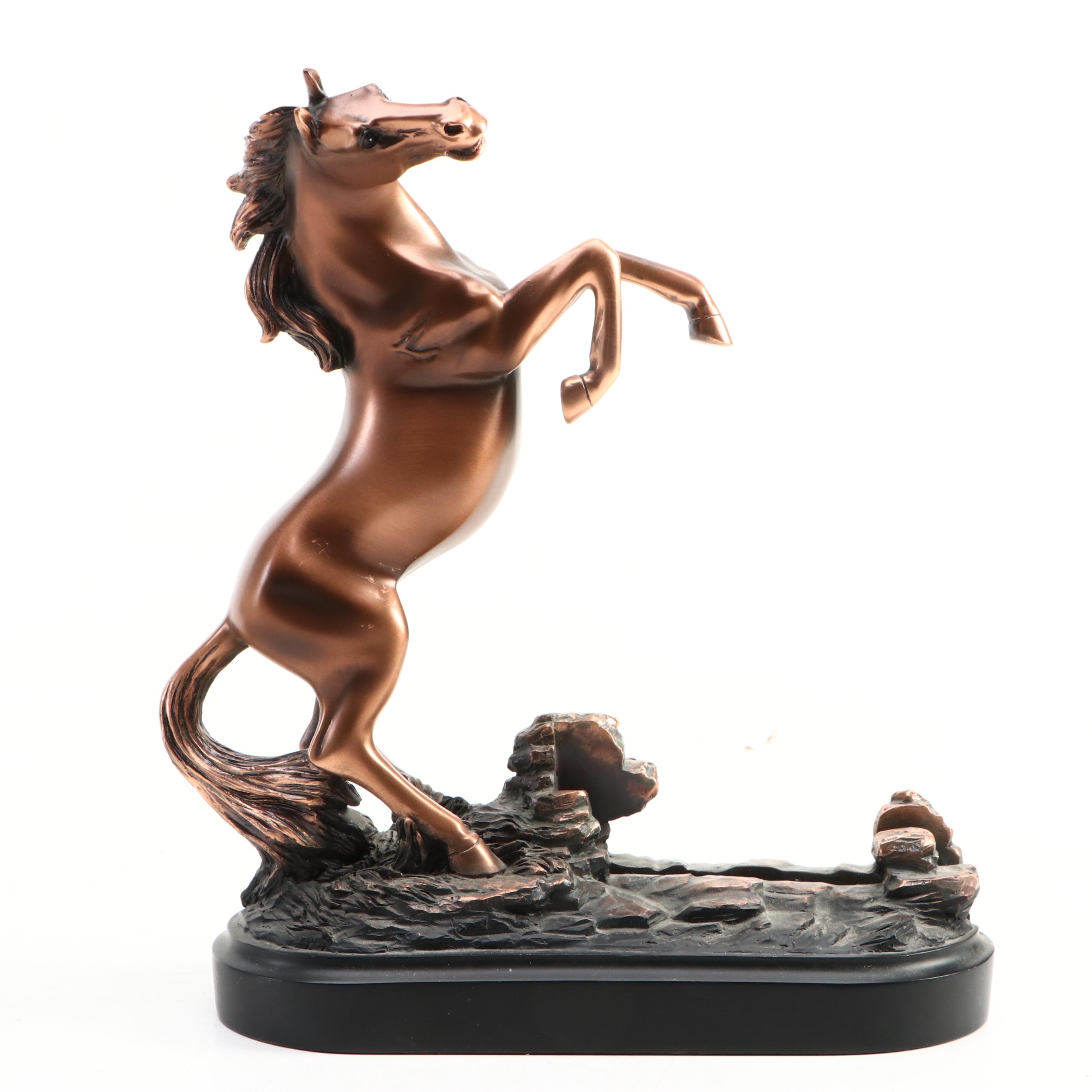 PM Craftsman Bronzed Metal "Town Crier" Figurine with Rearing Horse Stand