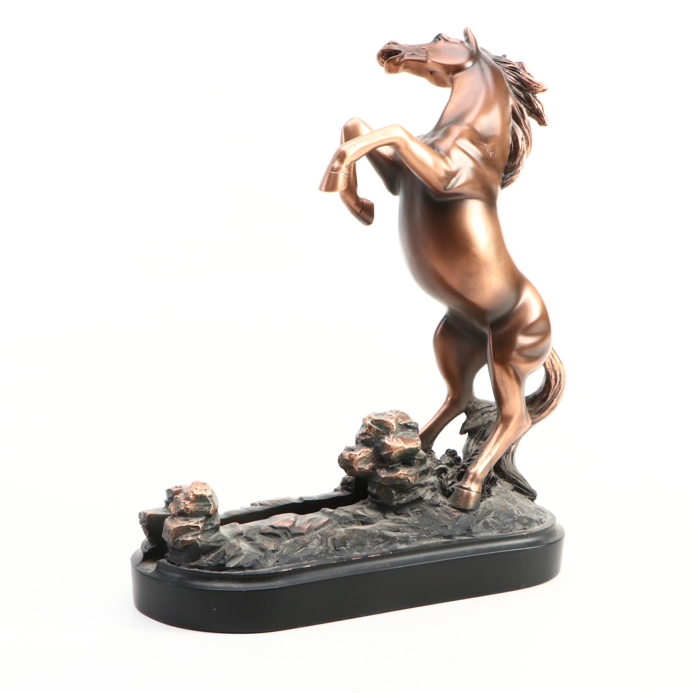 PM Craftsman Bronzed Metal "Town Crier" Figurine with Rearing Horse Stand