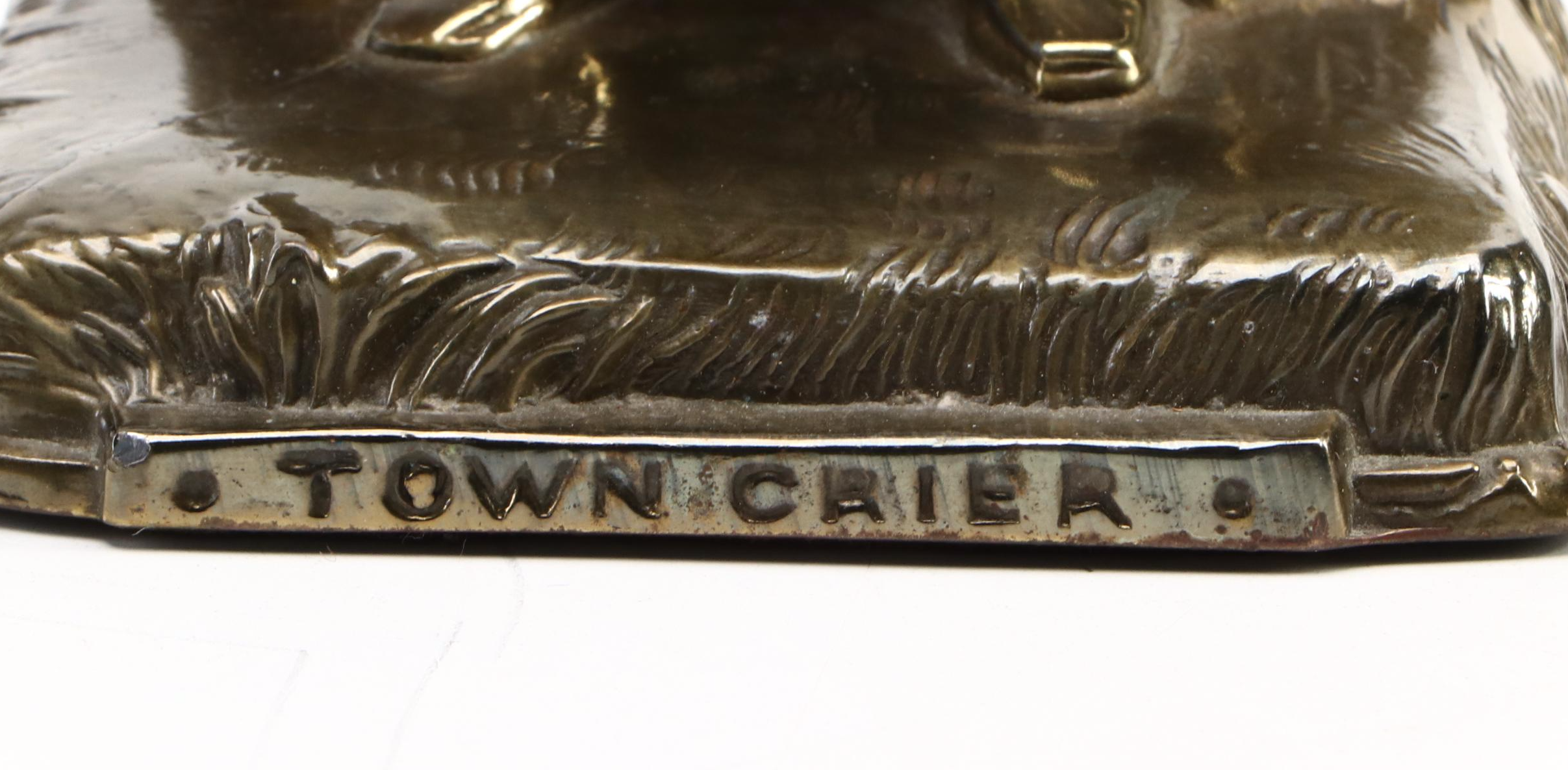 PM Craftsman Bronzed Metal "Town Crier" Figurine with Rearing Horse Stand