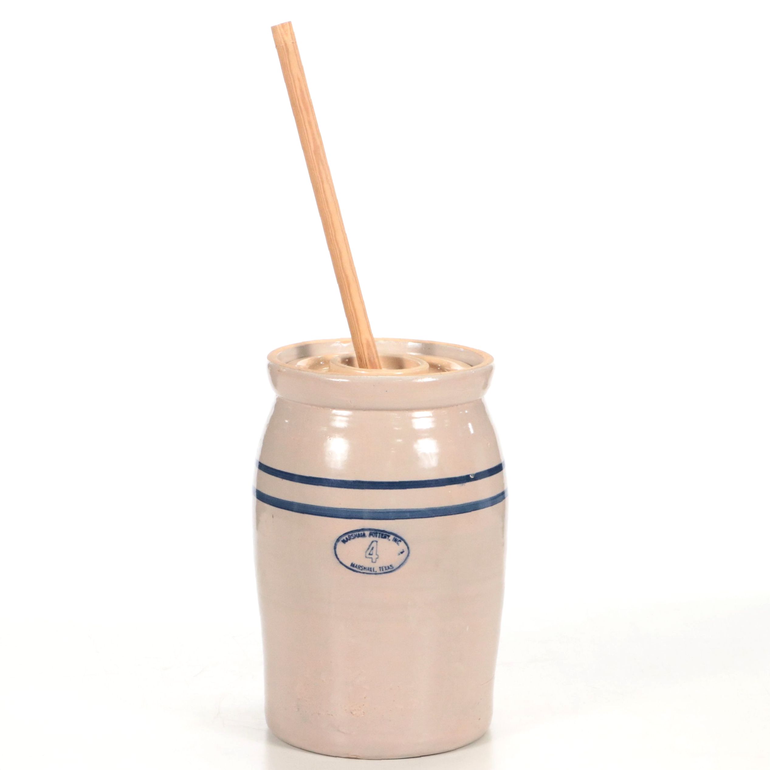 Marshall Pottery 4-Gallon Stoneware and Cobalt Butter Churn