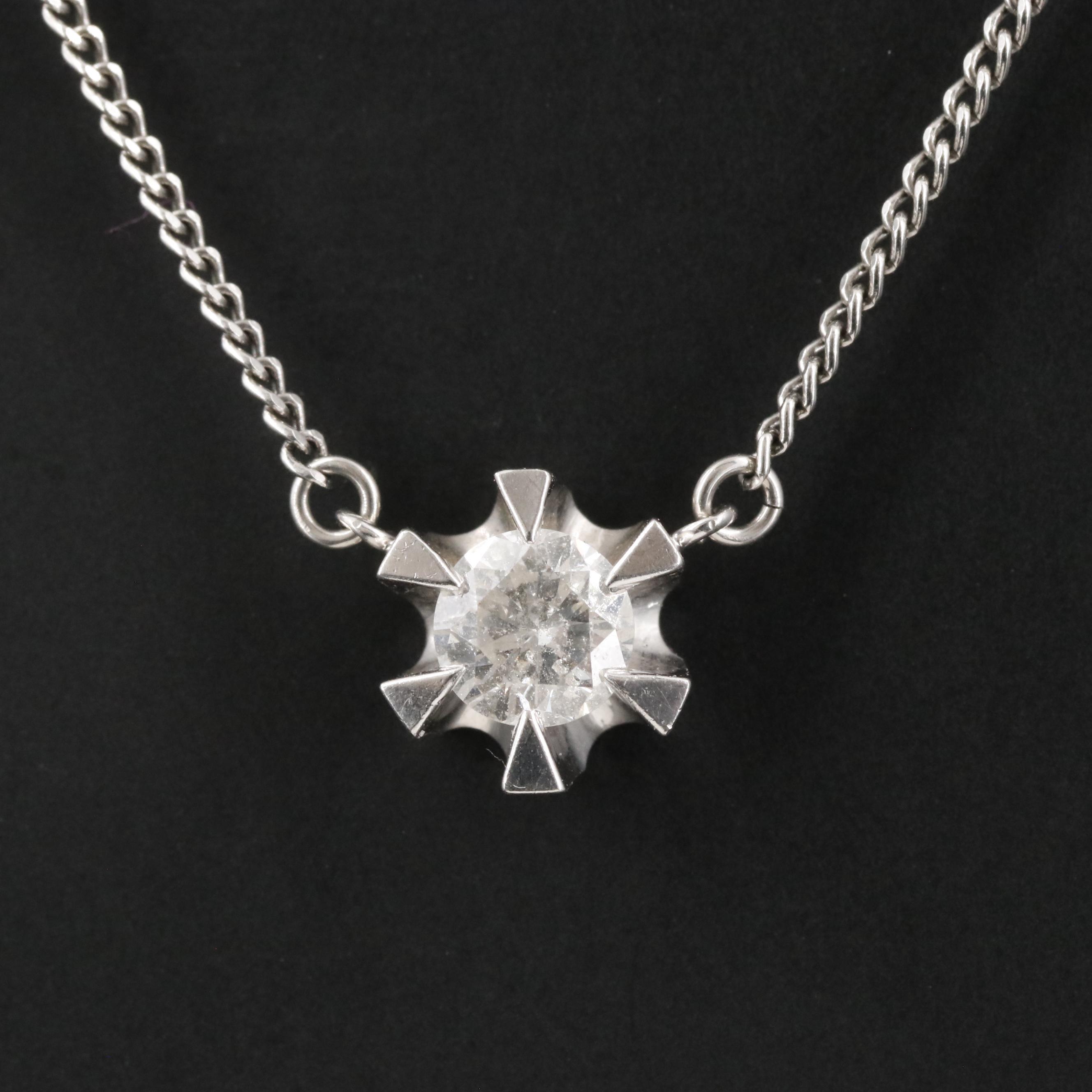 Vintage Platinum 0.48 CT Diamond Solitaire Necklace