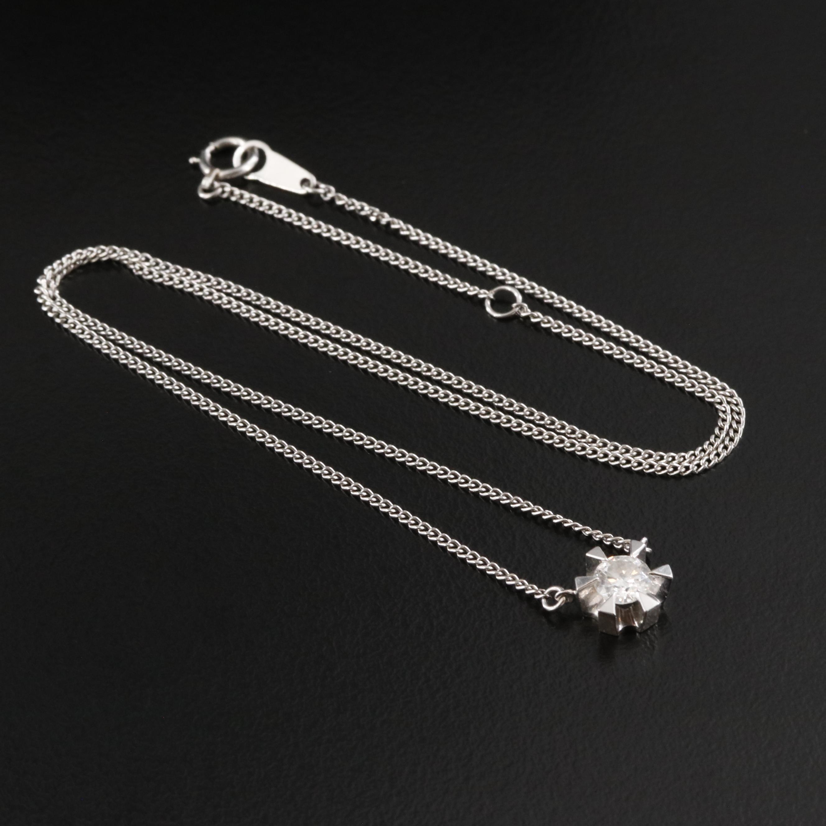 Vintage Platinum 0.48 CT Diamond Solitaire Necklace