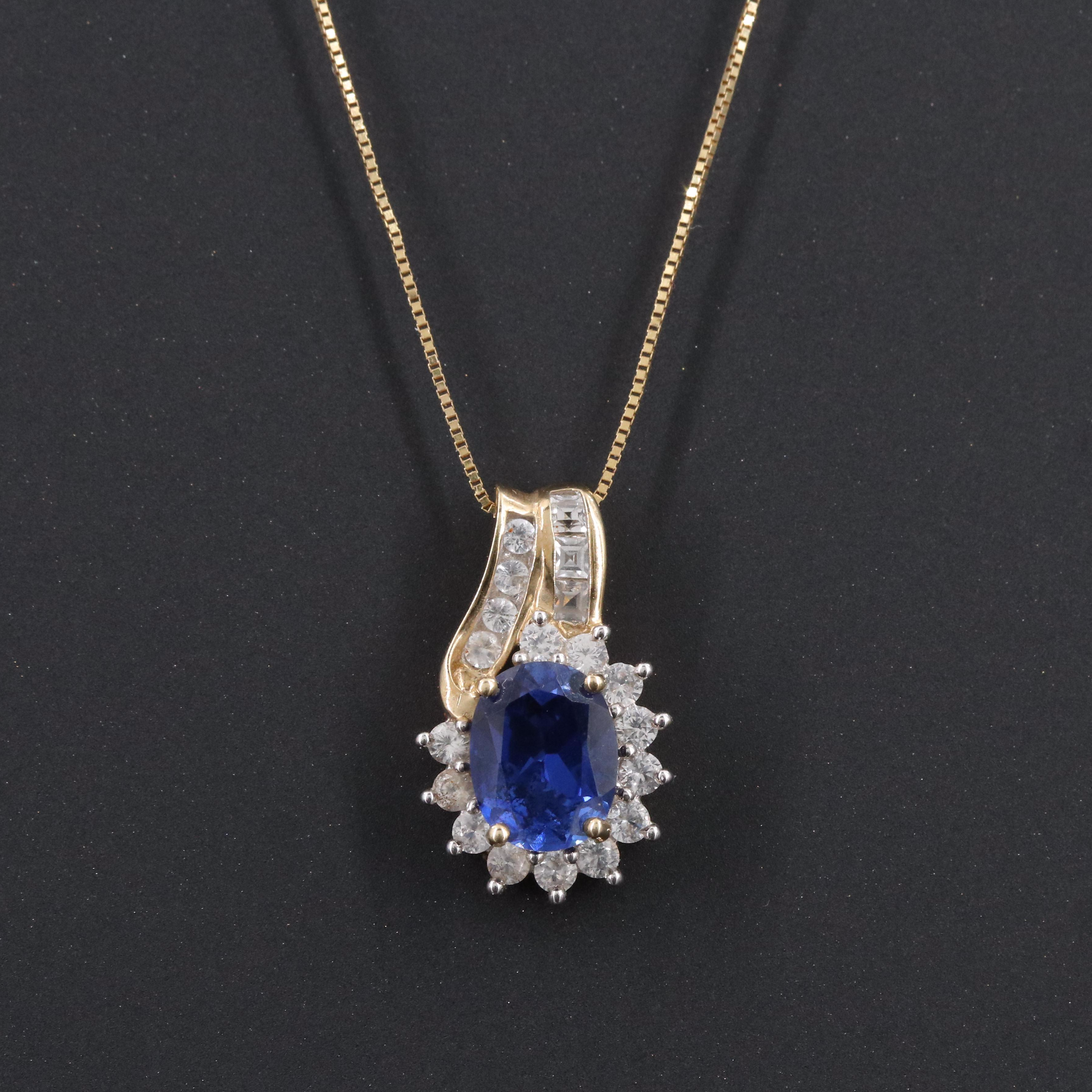 10K Sapphire and White Sapphire Pendant Necklace