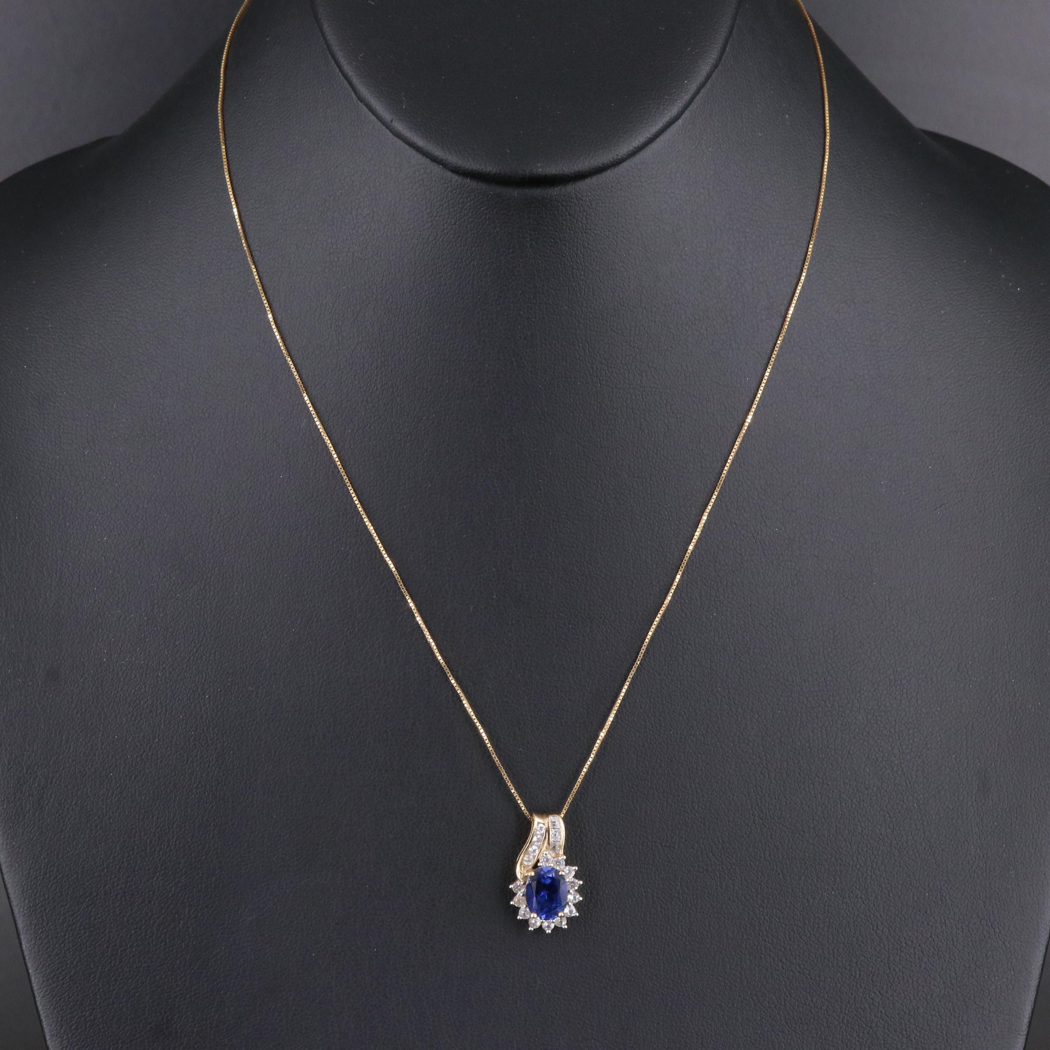 10K Sapphire and White Sapphire Pendant Necklace